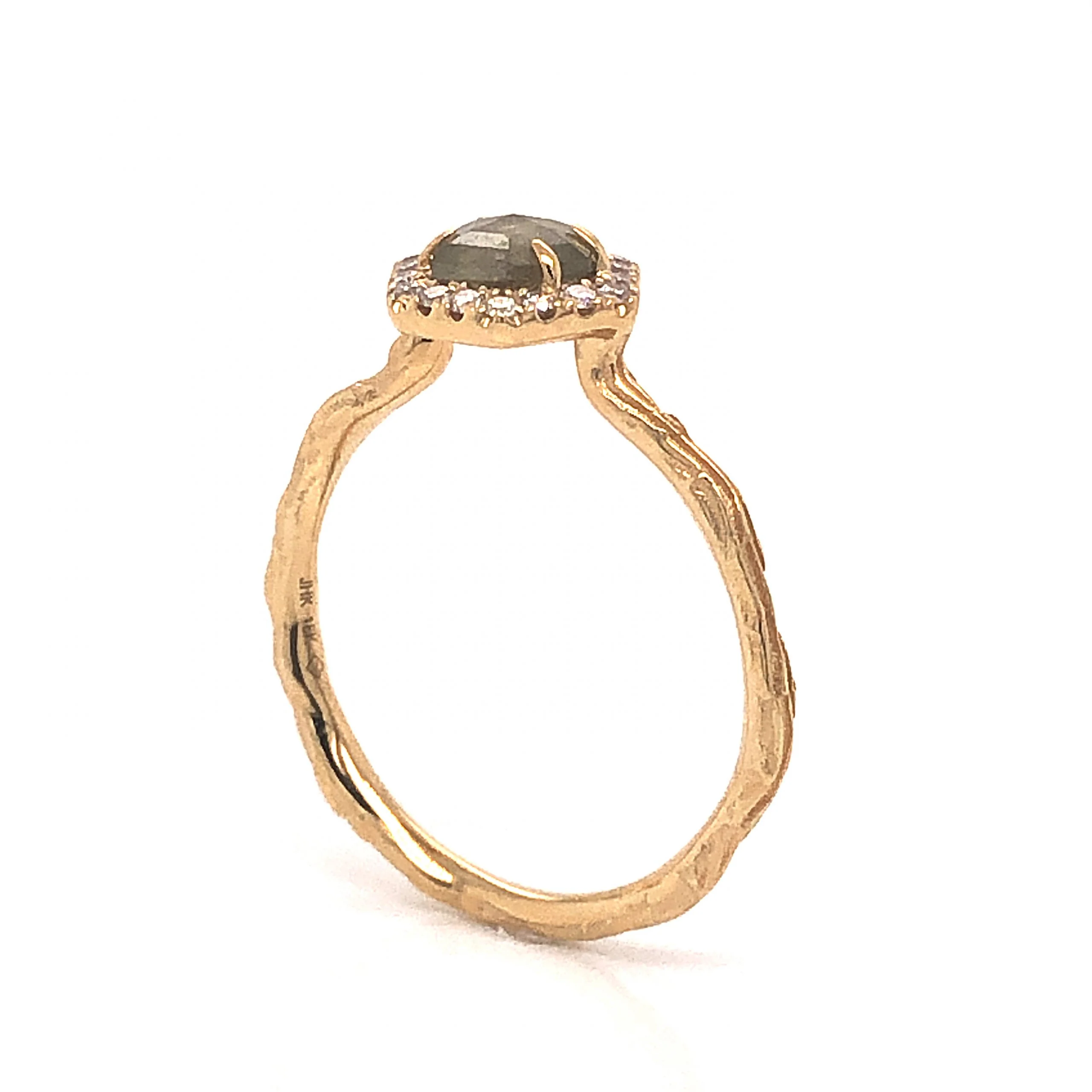 Hexagon Rustic Diamond Engagement Ring in 18k Yellow Gold - Image 5
