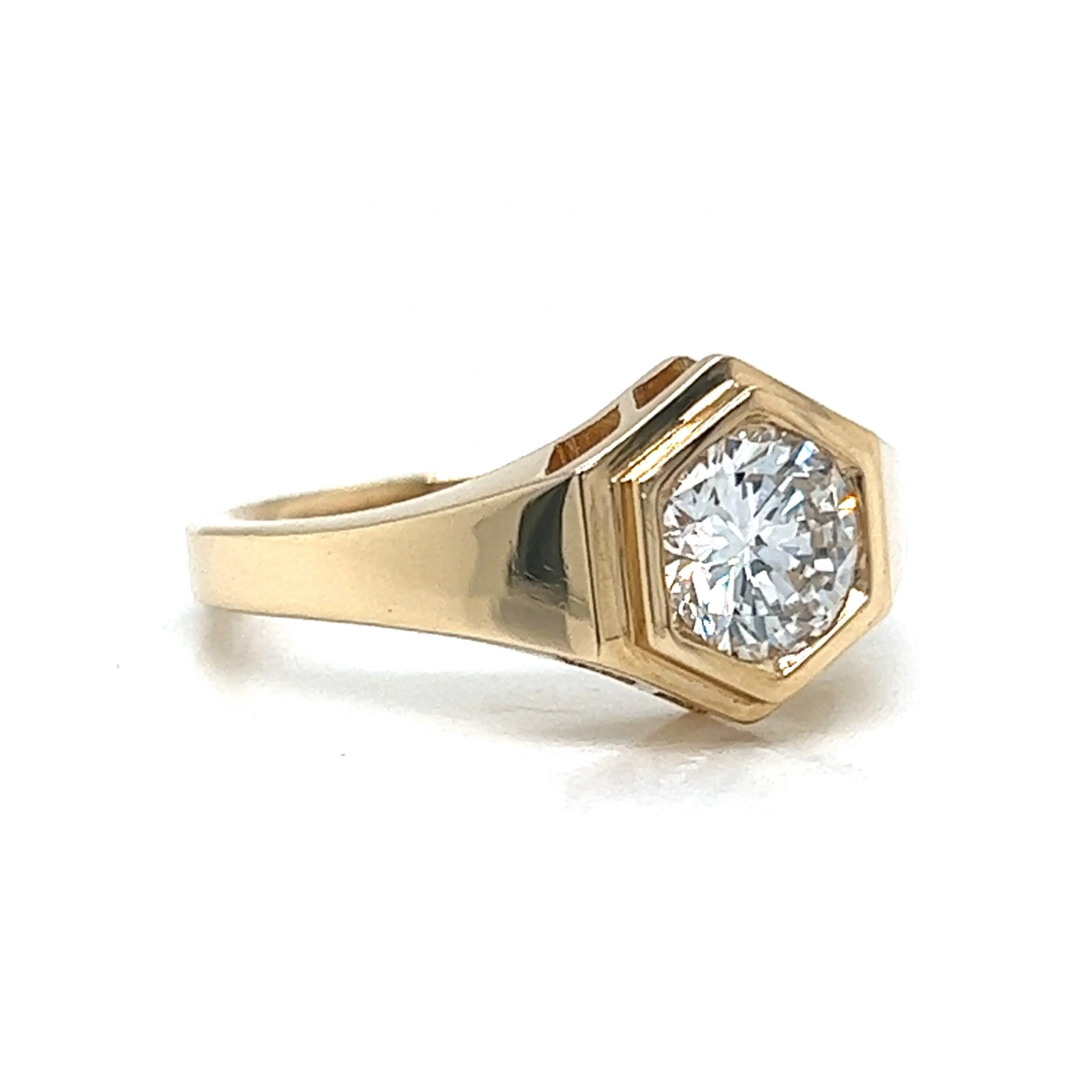 Hexagon Shaped .84 Round Diamond Engagement Ring in 14k Gold - Image 3