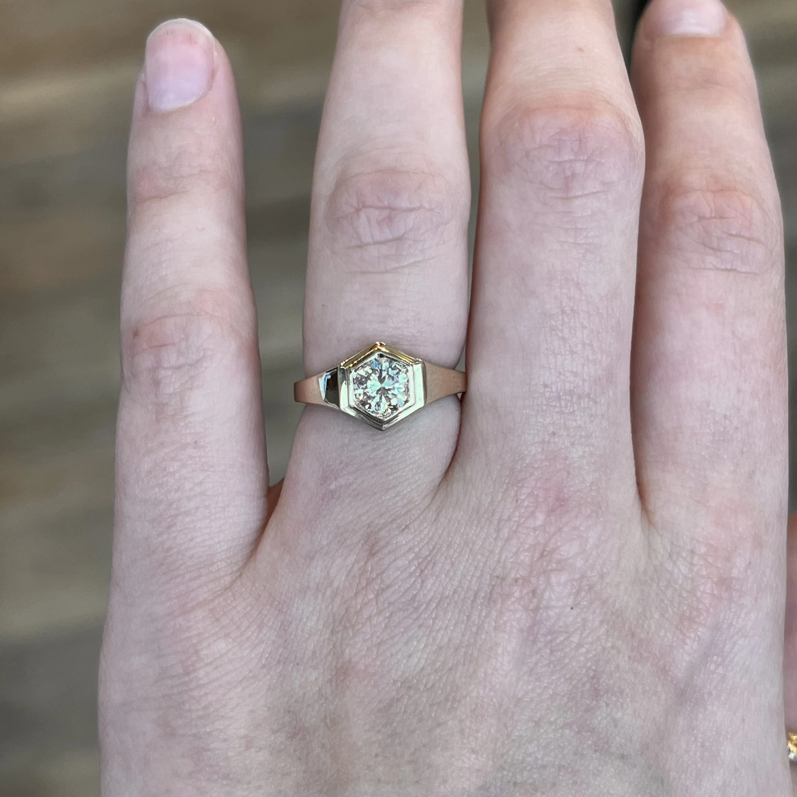 Hexagon Shaped .84 Round Diamond Engagement Ring in 14k Gold - Image 6