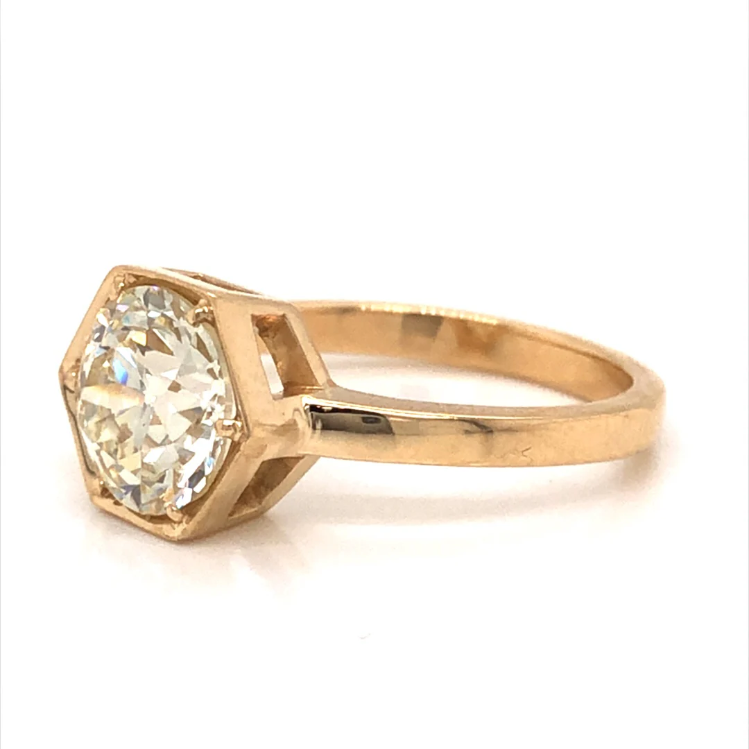 Hexagonal Solitaire Diamond Engagement Ring in 14k Yellow Gold - Image 2