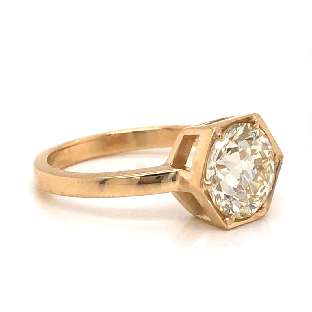 Hexagonal Solitaire Diamond Engagement Ring in 14k Yellow Gold - Image 3