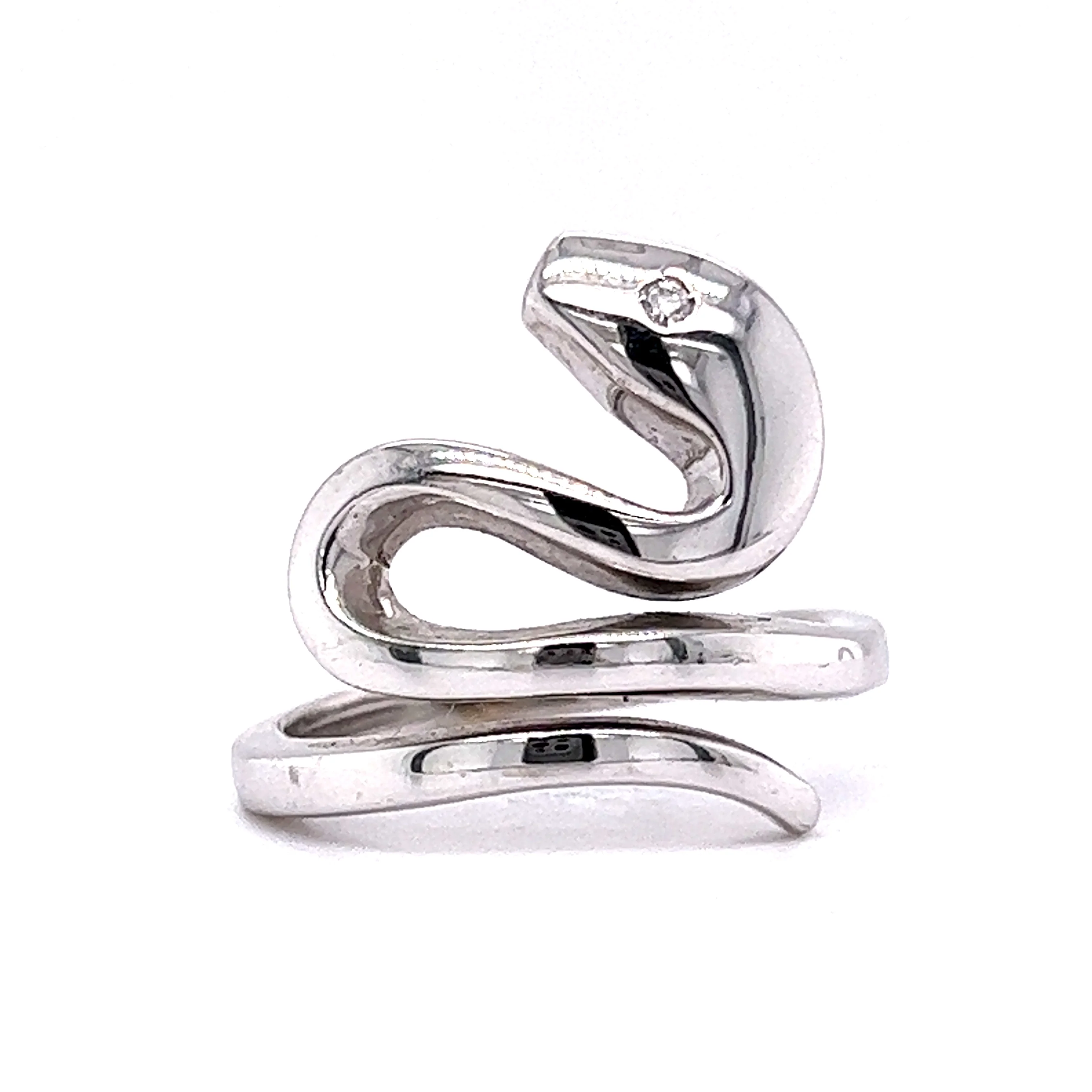 High Polish Snake Ring w/ Diamond in 14k White Gold