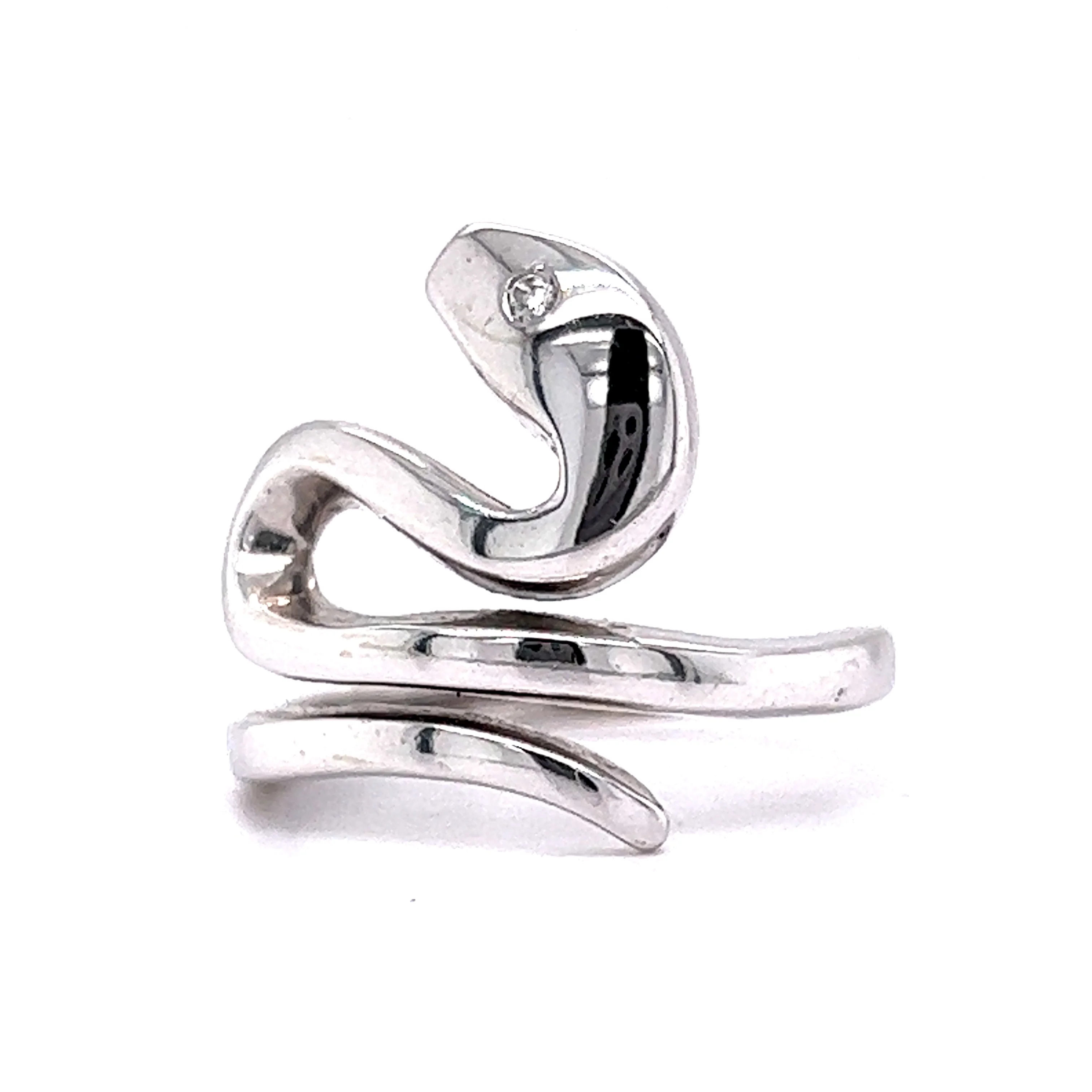 High Polish Snake Ring w/ Diamond in 14k White Gold - Image 2