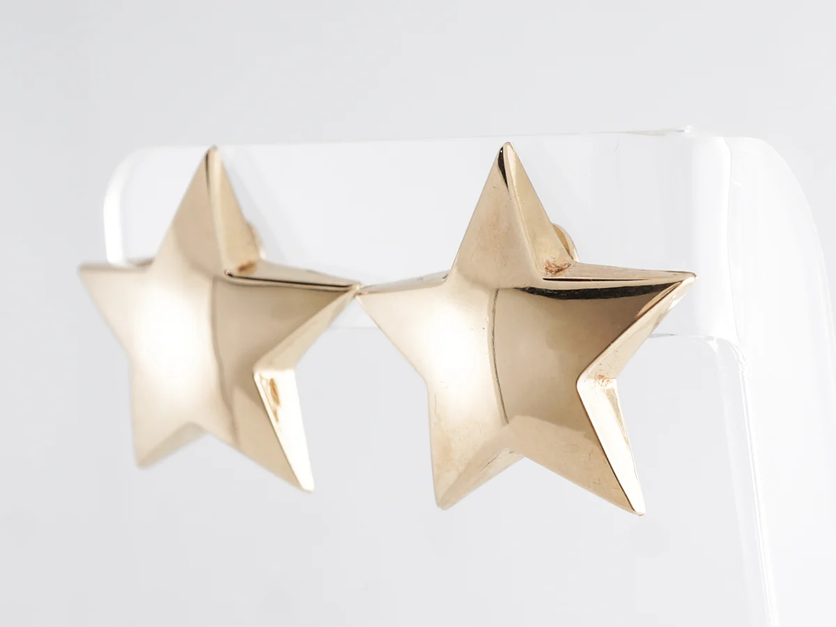 High Polish Star Earrings in 14K Yellow Gold - Image 2