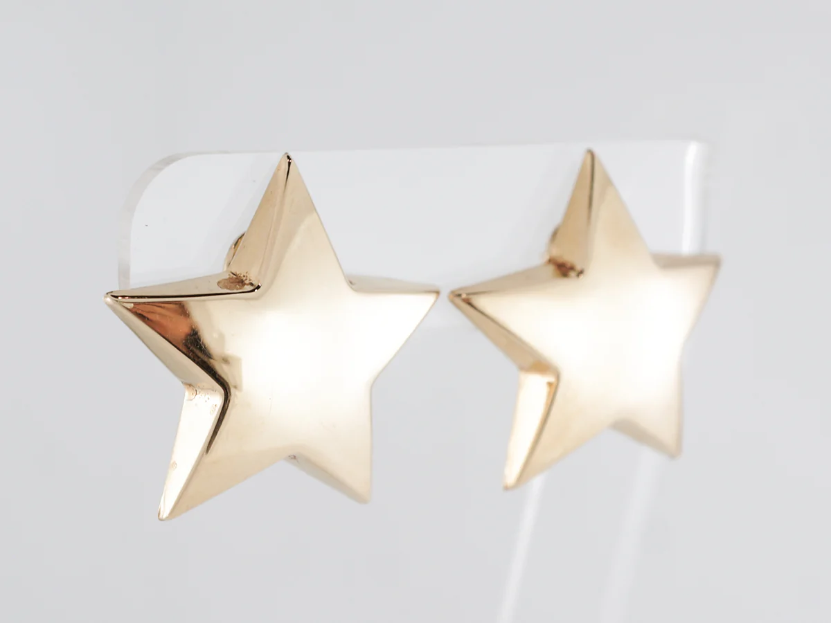 High Polish Star Earrings in 14K Yellow Gold - Image 3