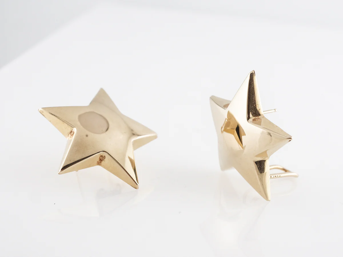 High Polish Star Earrings in 14K Yellow Gold - Image 4