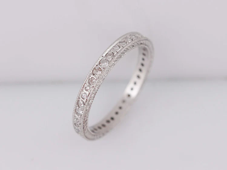 Antique Eternity Wedding Band Art Deco .40ct Single Cut Diamonds in Platinum - Image 3