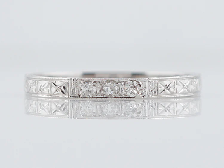 Antique Wedding Band Art Deco .06 Old European & Single Cut Diamonds in 18k White Gold