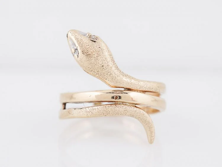 Antique Right Hand Snake Ring Victorian .01 Single Cut Diamonds in 14k Yellow Gold