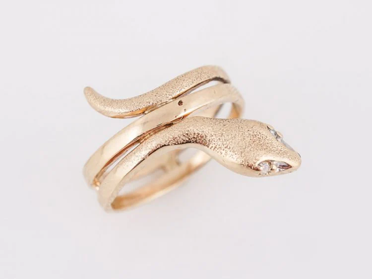 Antique Right Hand Snake Ring Victorian .01 Single Cut Diamonds in 14k Yellow Gold - Image 4