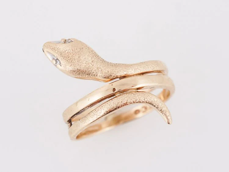 Antique Right Hand Snake Ring Victorian .01 Single Cut Diamonds in 14k Yellow Gold - Image 5