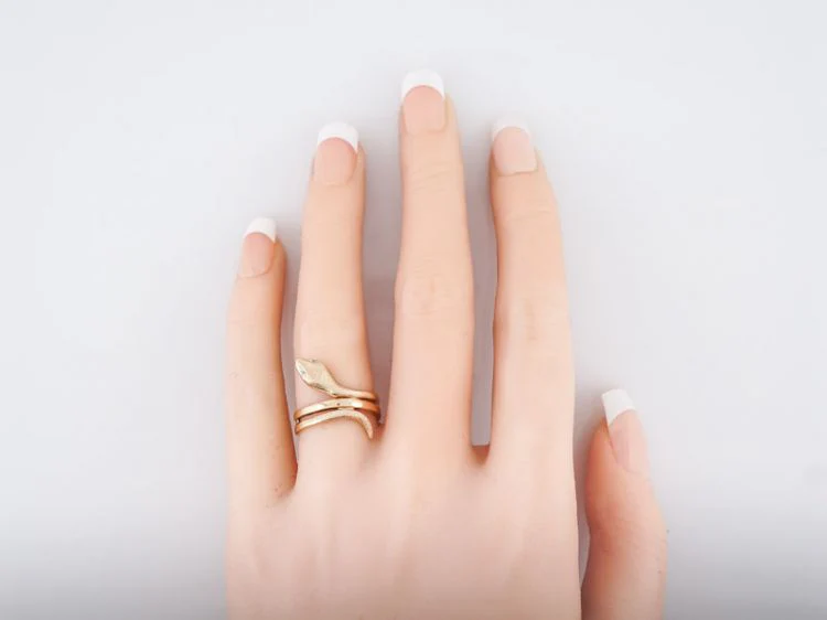 Antique Right Hand Snake Ring Victorian .01 Single Cut Diamonds in 14k Yellow Gold - Image 6