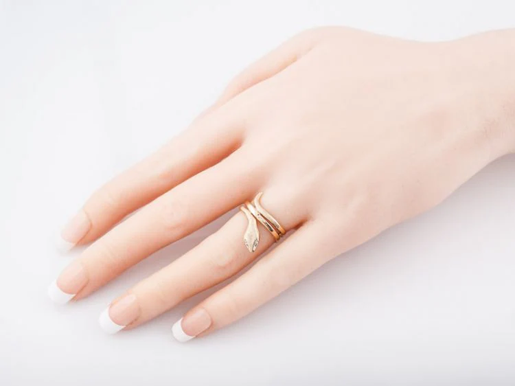 Antique Right Hand Snake Ring Victorian .01 Single Cut Diamonds in 14k Yellow Gold - Image 7