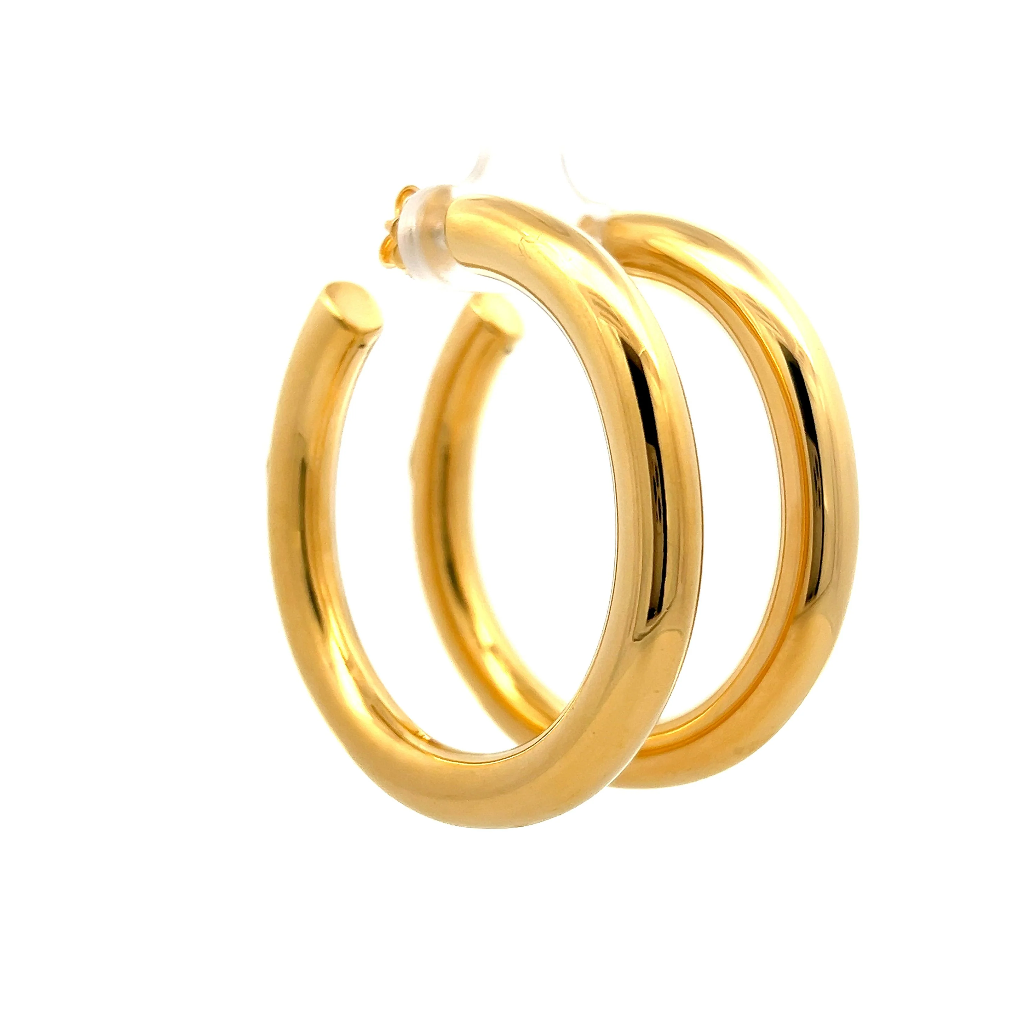 Hollow Tube Hoop Earrings in 18 Yellow Gold - Image 3