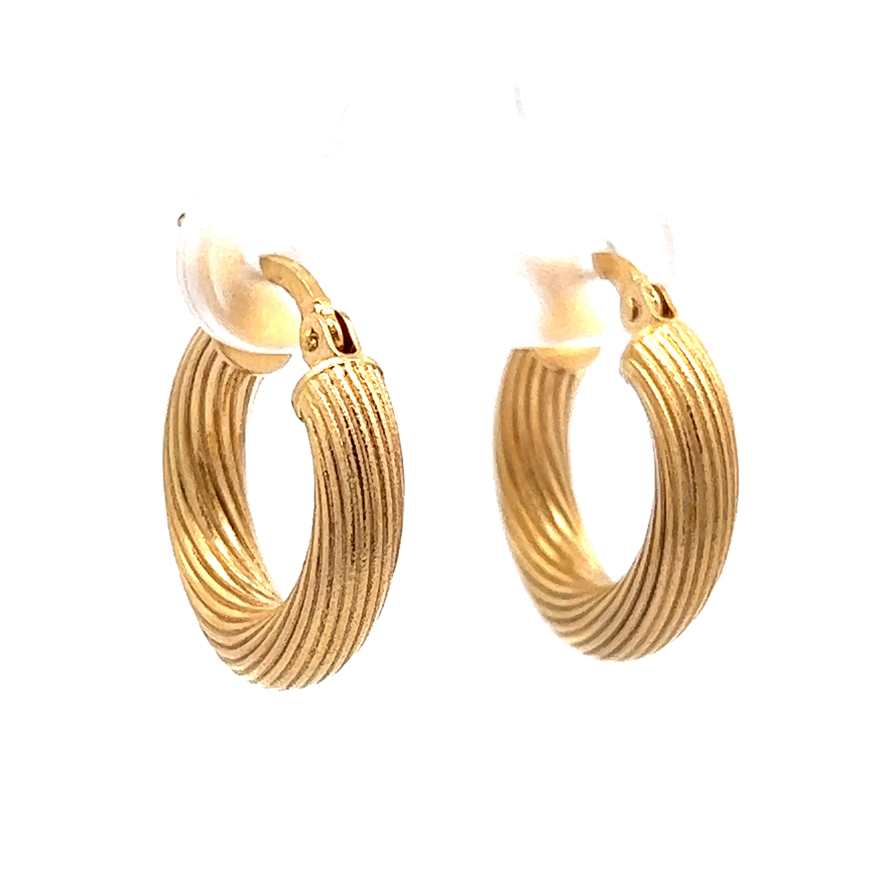 Chunky Textured Ridge Hoop Earrings in 14k Yellow Gold - Image 3