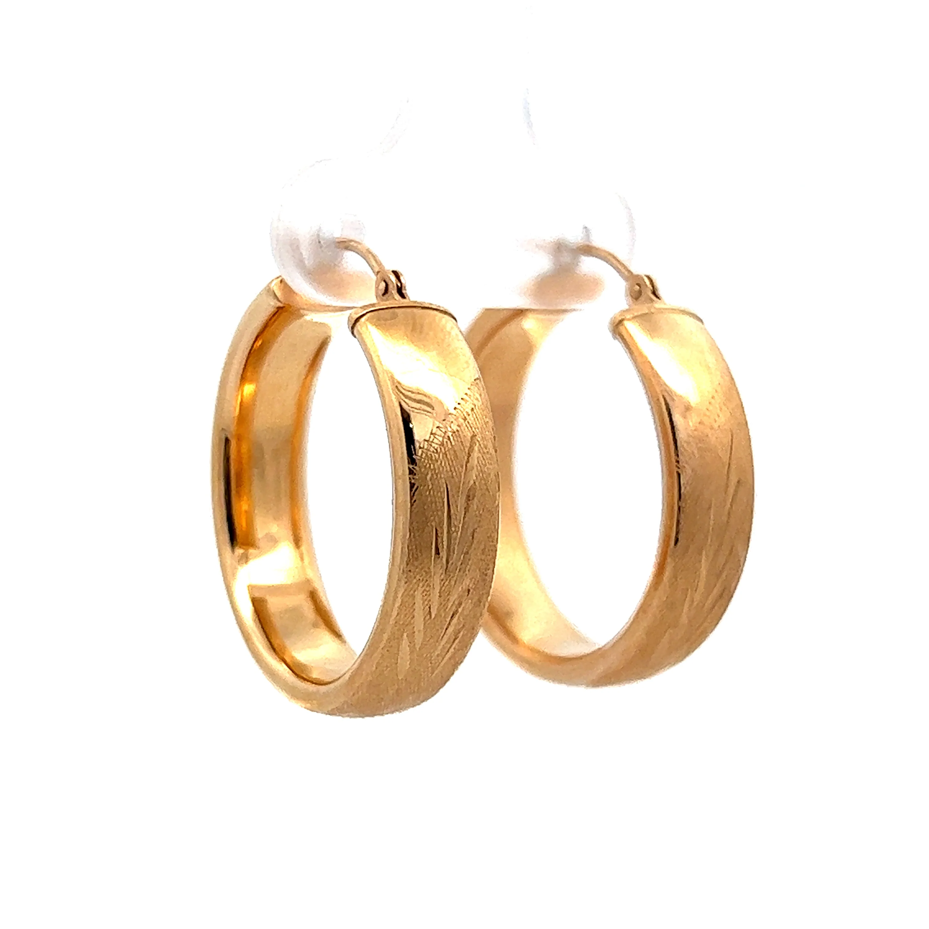Rounded Hoop Earrings W/ Wheat Pattern in 14k Yellow Gold - Image 3