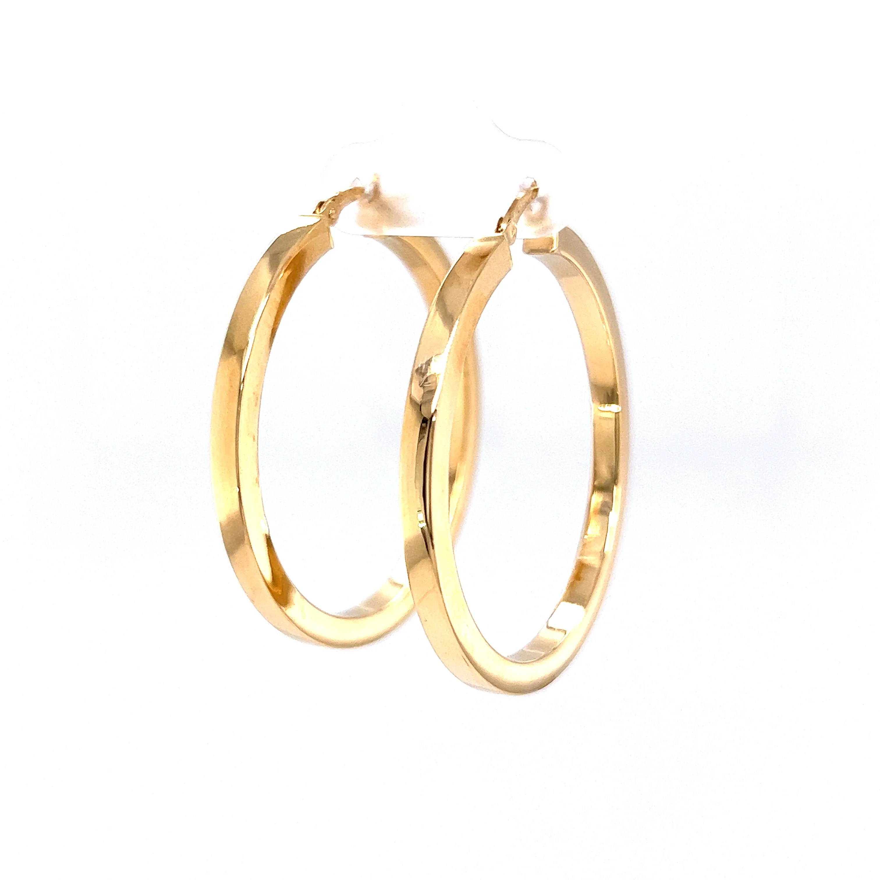 Flat Edge Hoop Earrings in 14k Yellow Gold - Image 2