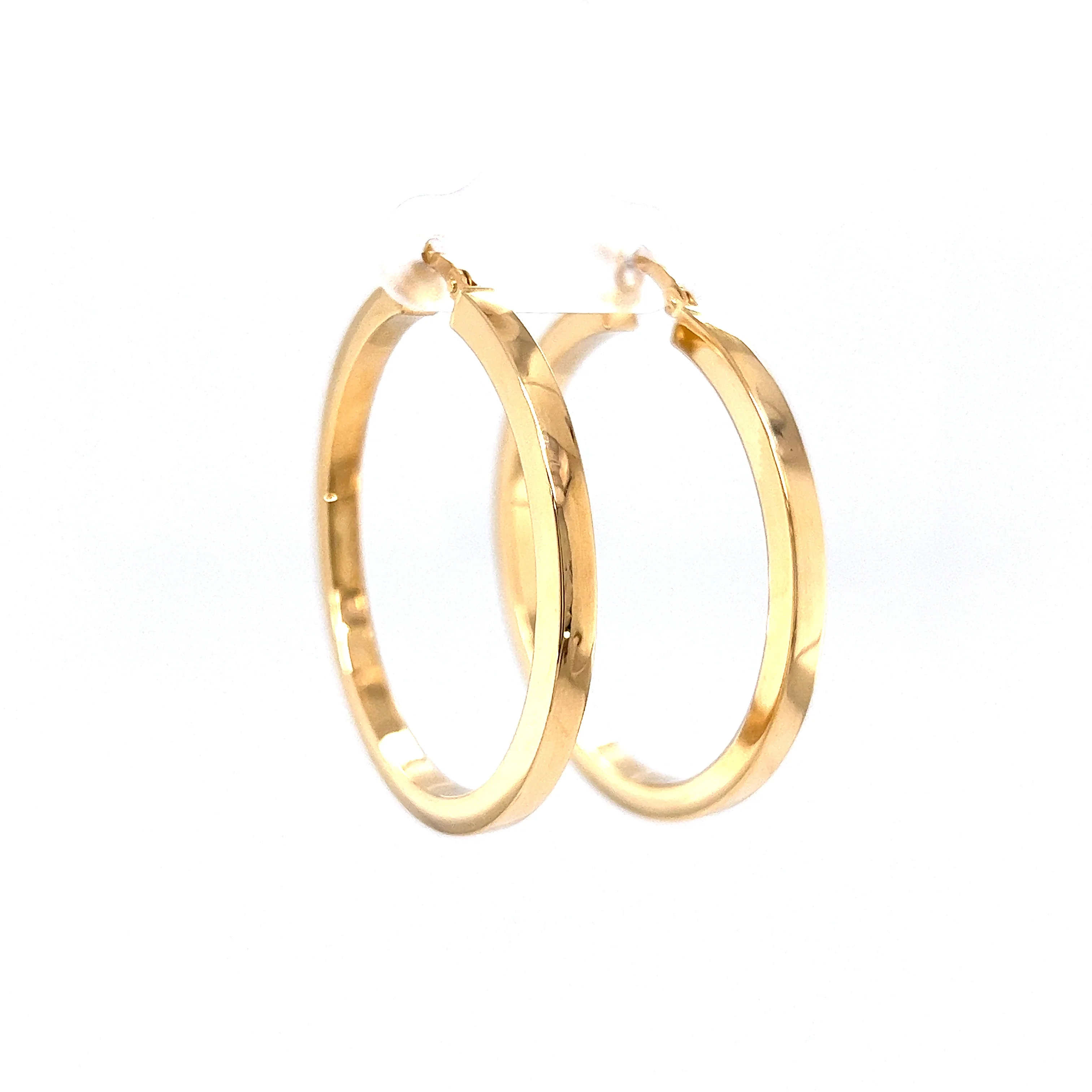Flat Edge Hoop Earrings in 14k Yellow Gold - Image 3
