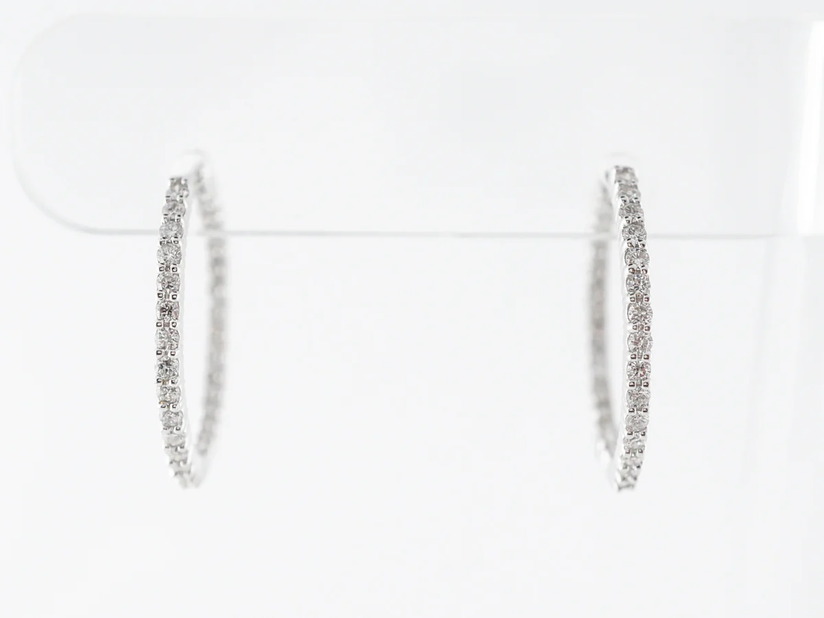 Hoop Earrings 1 Carat Diamonds in 14k White Gold
