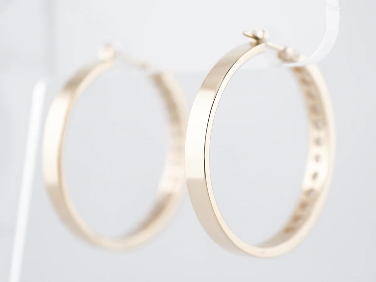 Hoop Earrings Modern 2.5 Round Brilliant Cut Diamonds in 14k Yellow Gold - Image 3