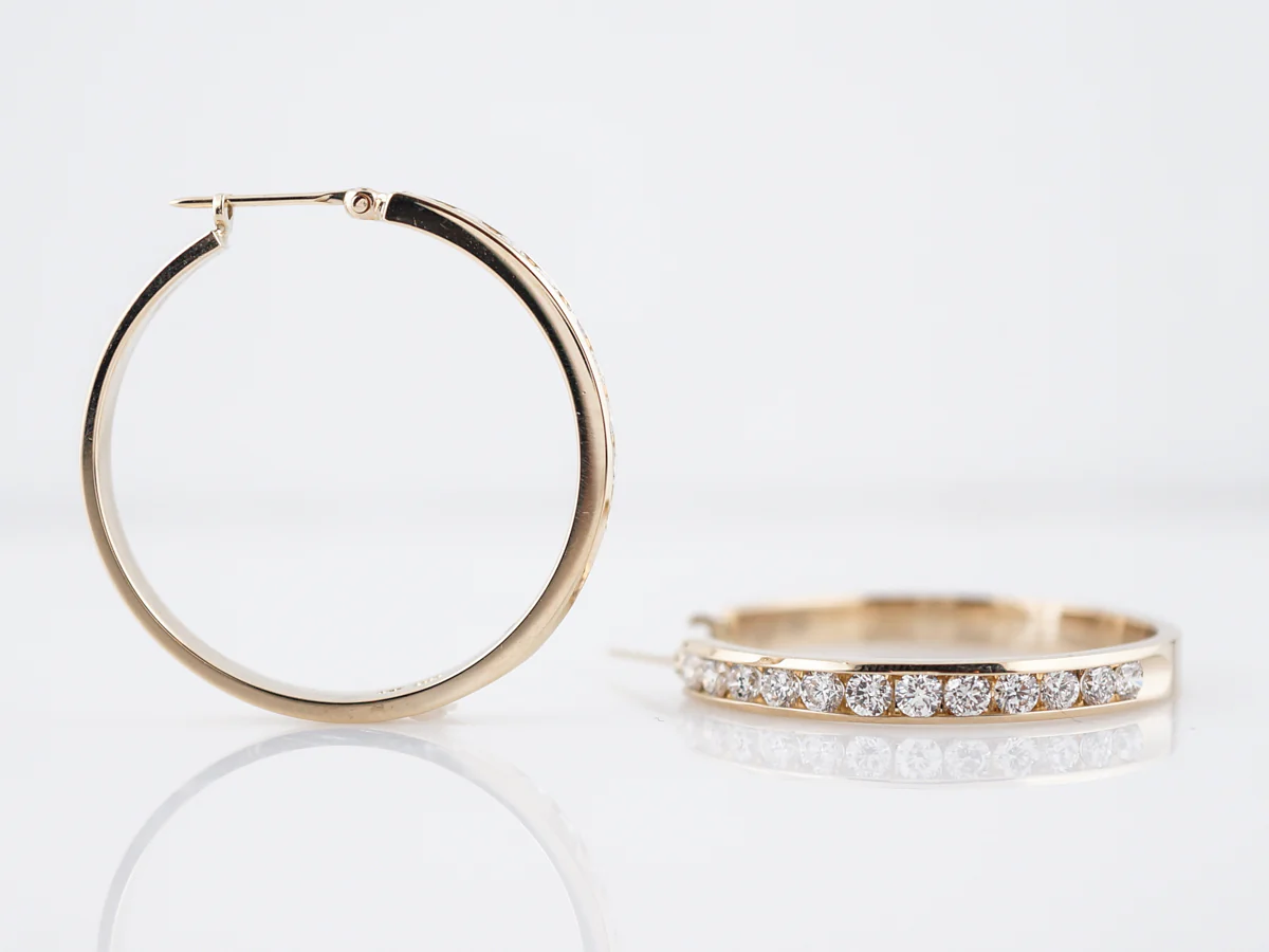 Hoop Earrings Modern 2.5 Round Brilliant Cut Diamonds in 14k Yellow Gold - Image 6