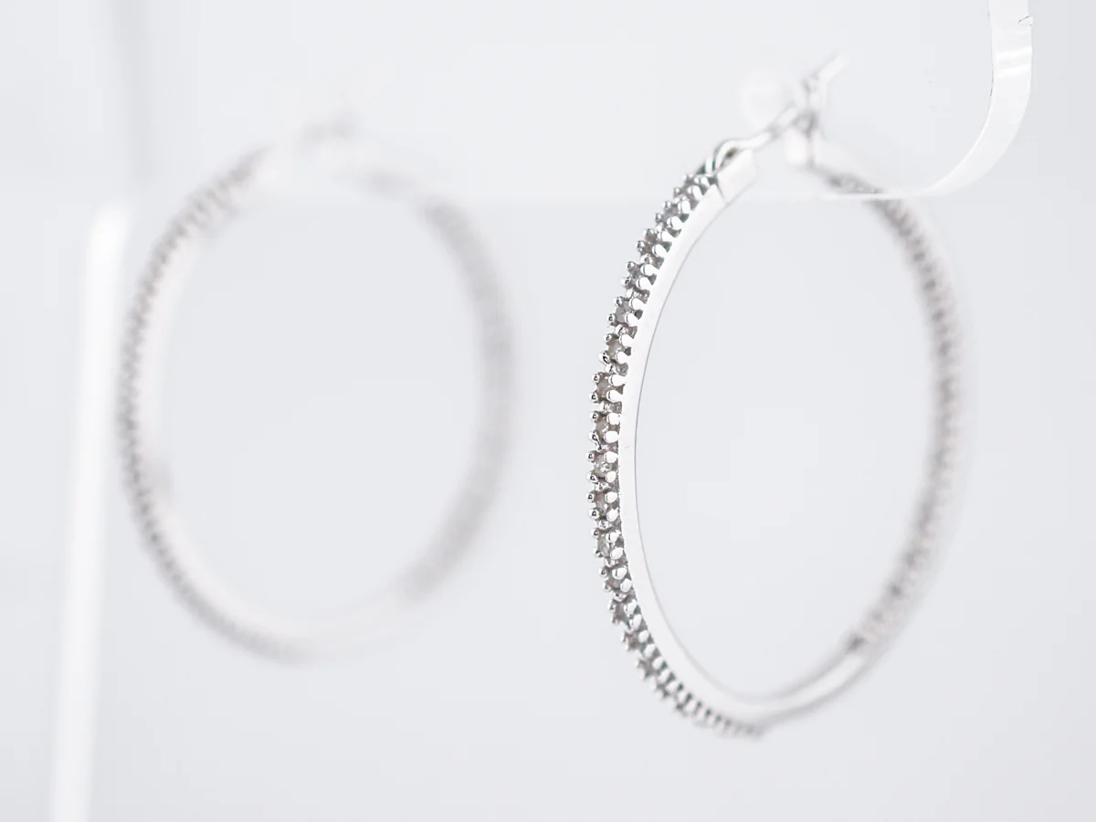 Hoop Earrings Modern .37 Round Brilliant Cut Diamonds in 14k White Gold - Image 2