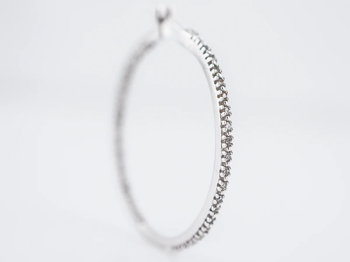Hoop Earrings Modern .37 Round Brilliant Cut Diamonds in 14k White Gold - Image 3