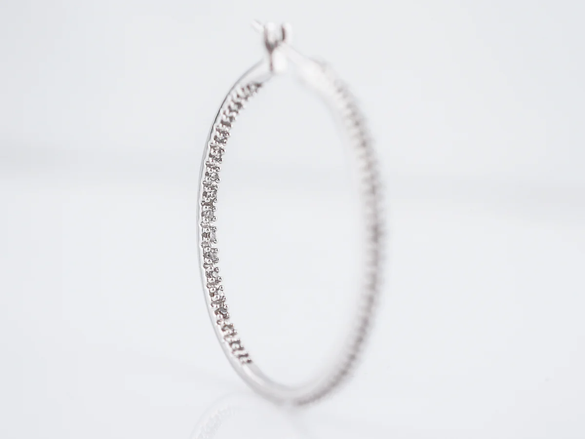 Hoop Earrings Modern .37 Round Brilliant Cut Diamonds in 14k White Gold - Image 4