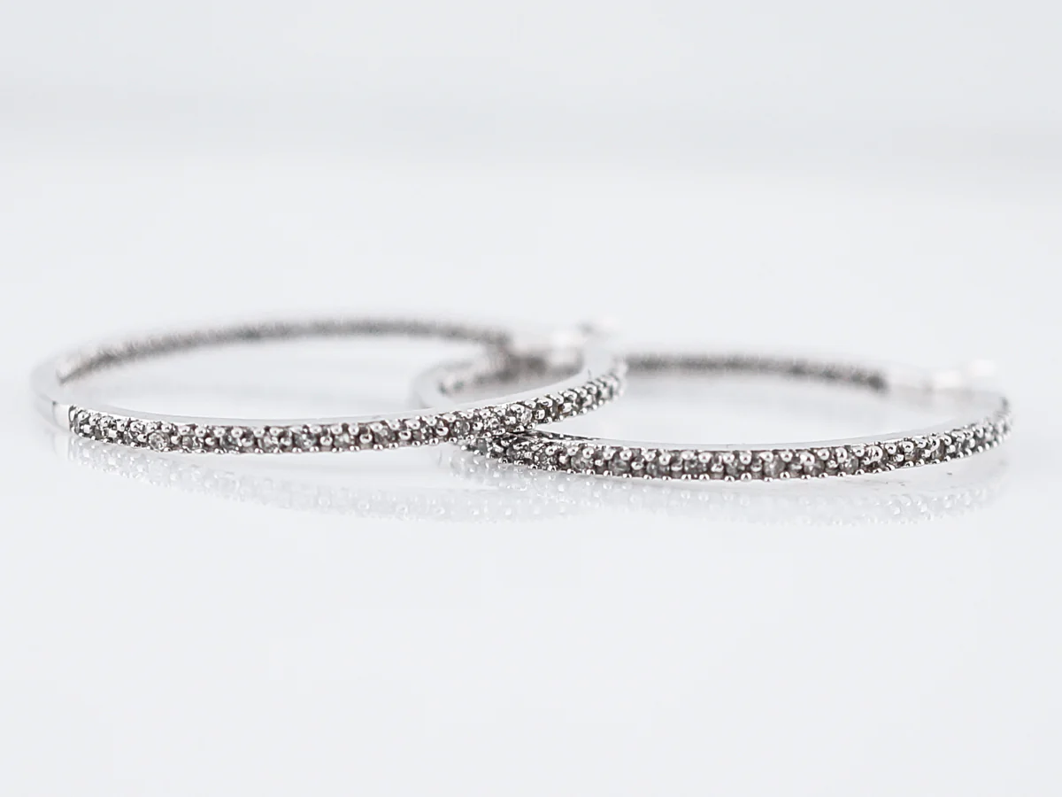 Hoop Earrings Modern .37 Round Brilliant Cut Diamonds in 14k White Gold - Image 7