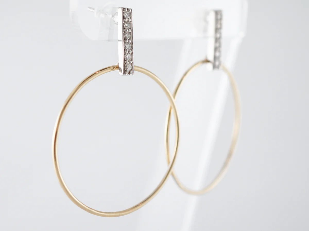 Hoop Earrings with Diamonds in White & Yellow Gold - Image 2
