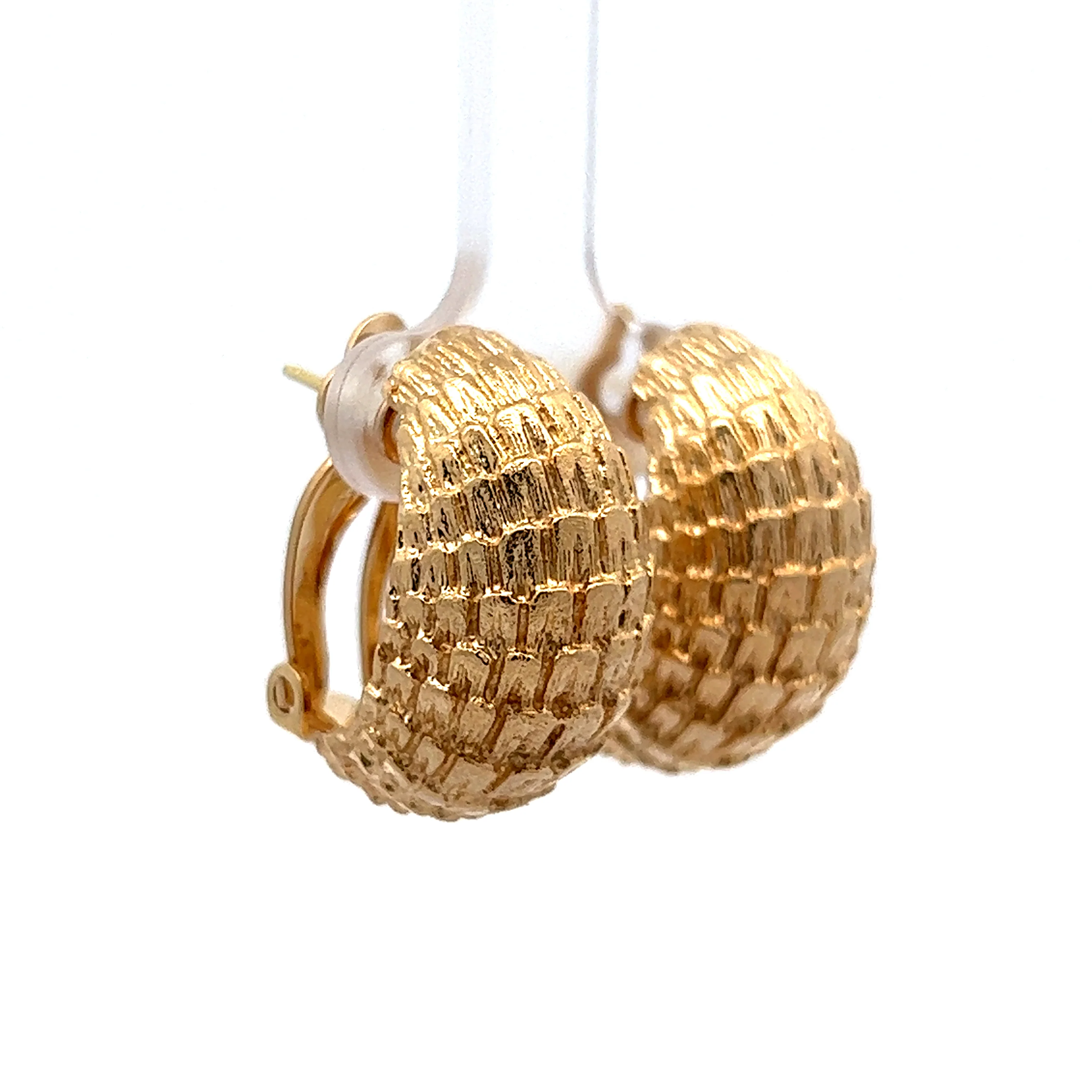 Chunky Textured Wide Hoop Earrings in 14k Yellow Gold - Image 3