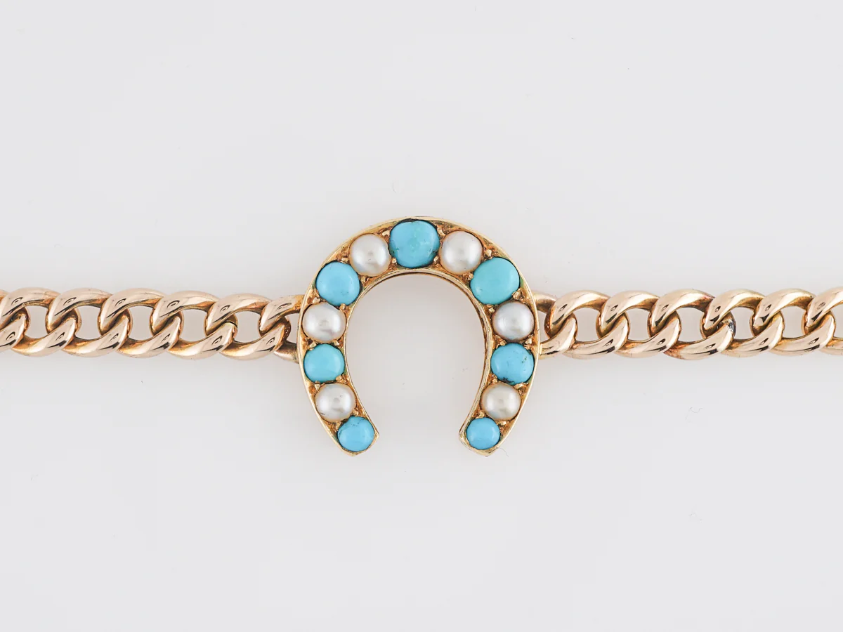 Howell James & Co. Pearl and Turquoise Horseshoe Bracelet - Image 2