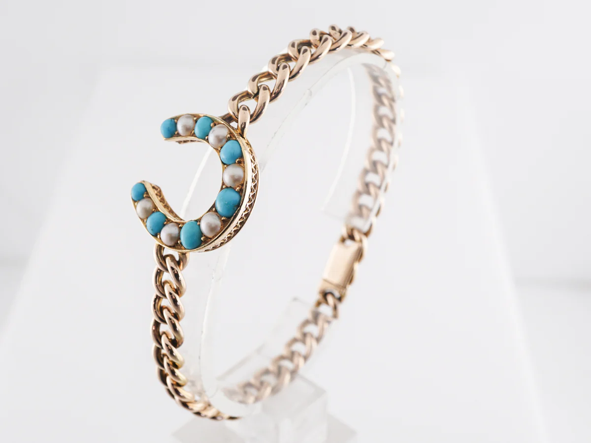 Howell James & Co. Pearl and Turquoise Horseshoe Bracelet - Image 5