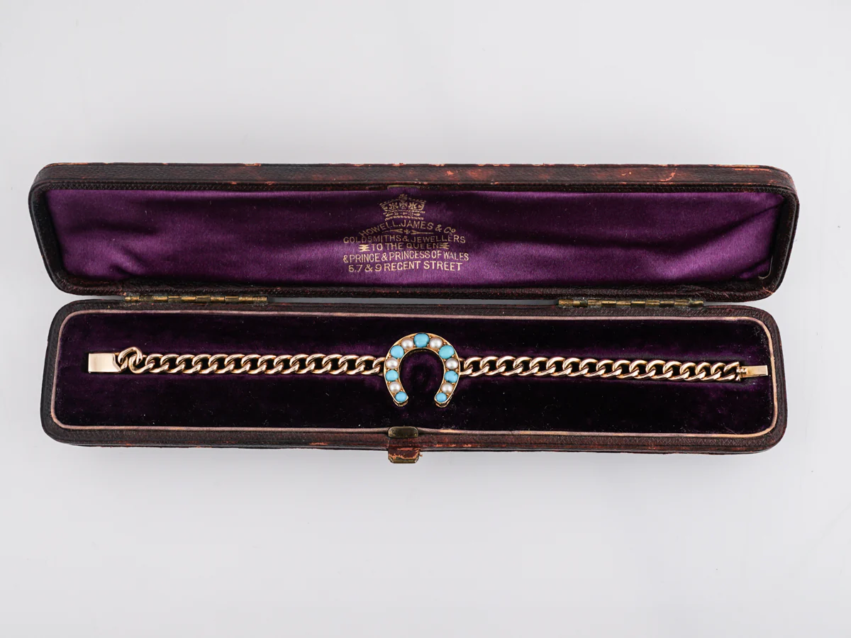 Howell James & Co. Pearl and Turquoise Horseshoe Bracelet - Image 7