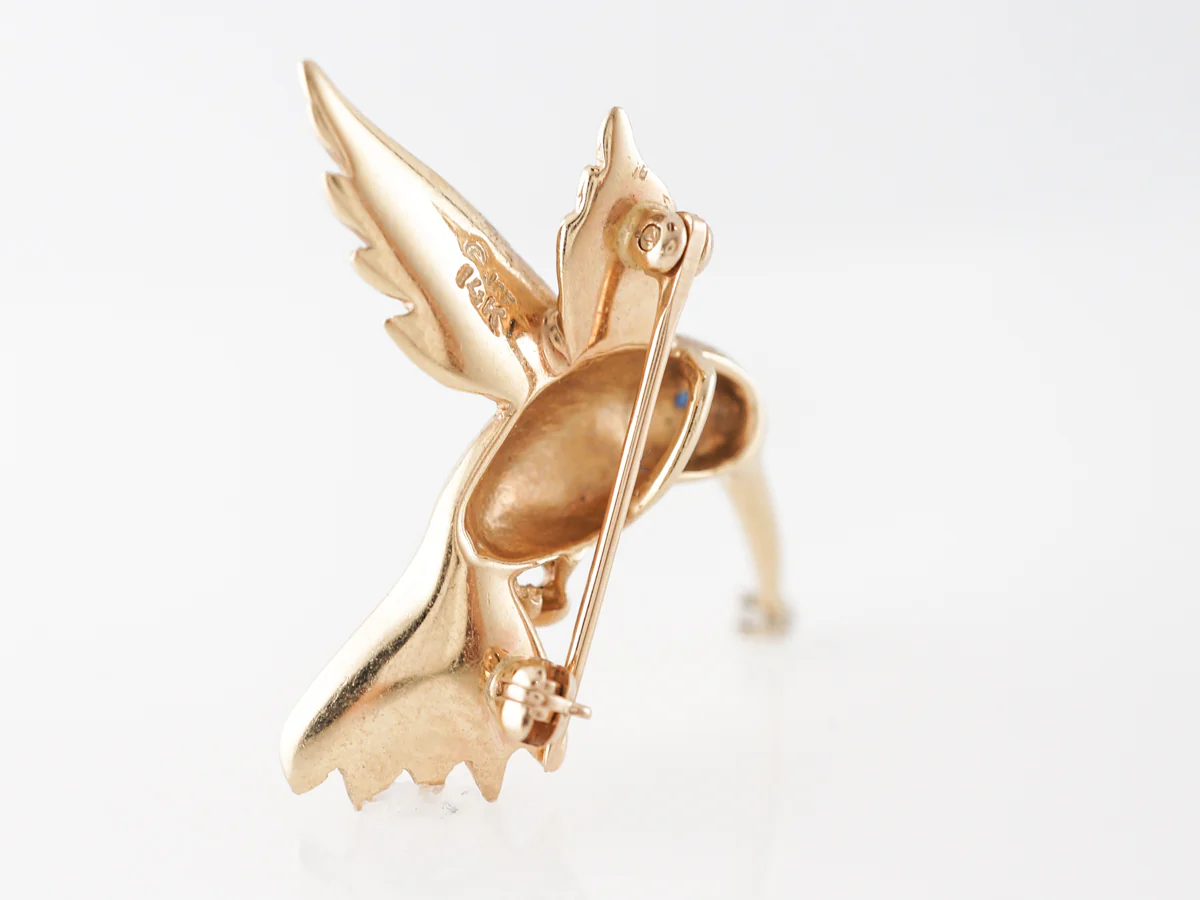 Hummingbird Brooch w/ Sapphire & Diamond in Yellow Gold - Image 4