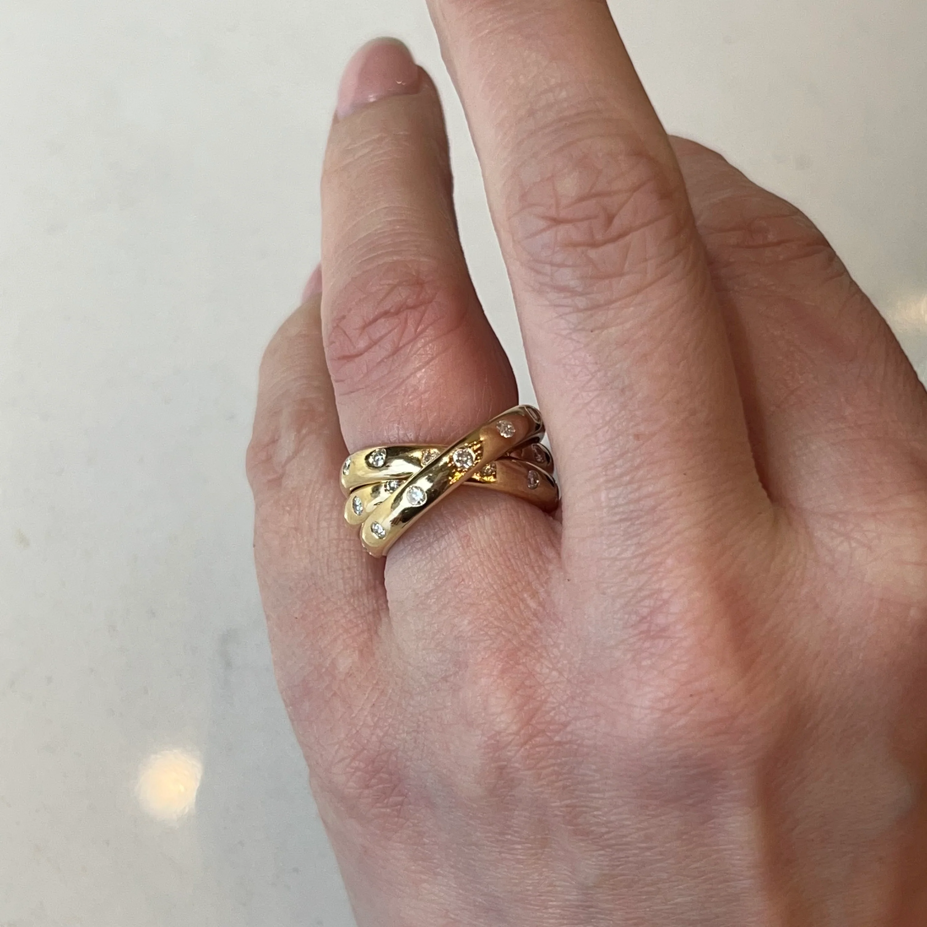 Interlocked Flush Set Diamond Ring in 18k Yellow Gold - Image 6