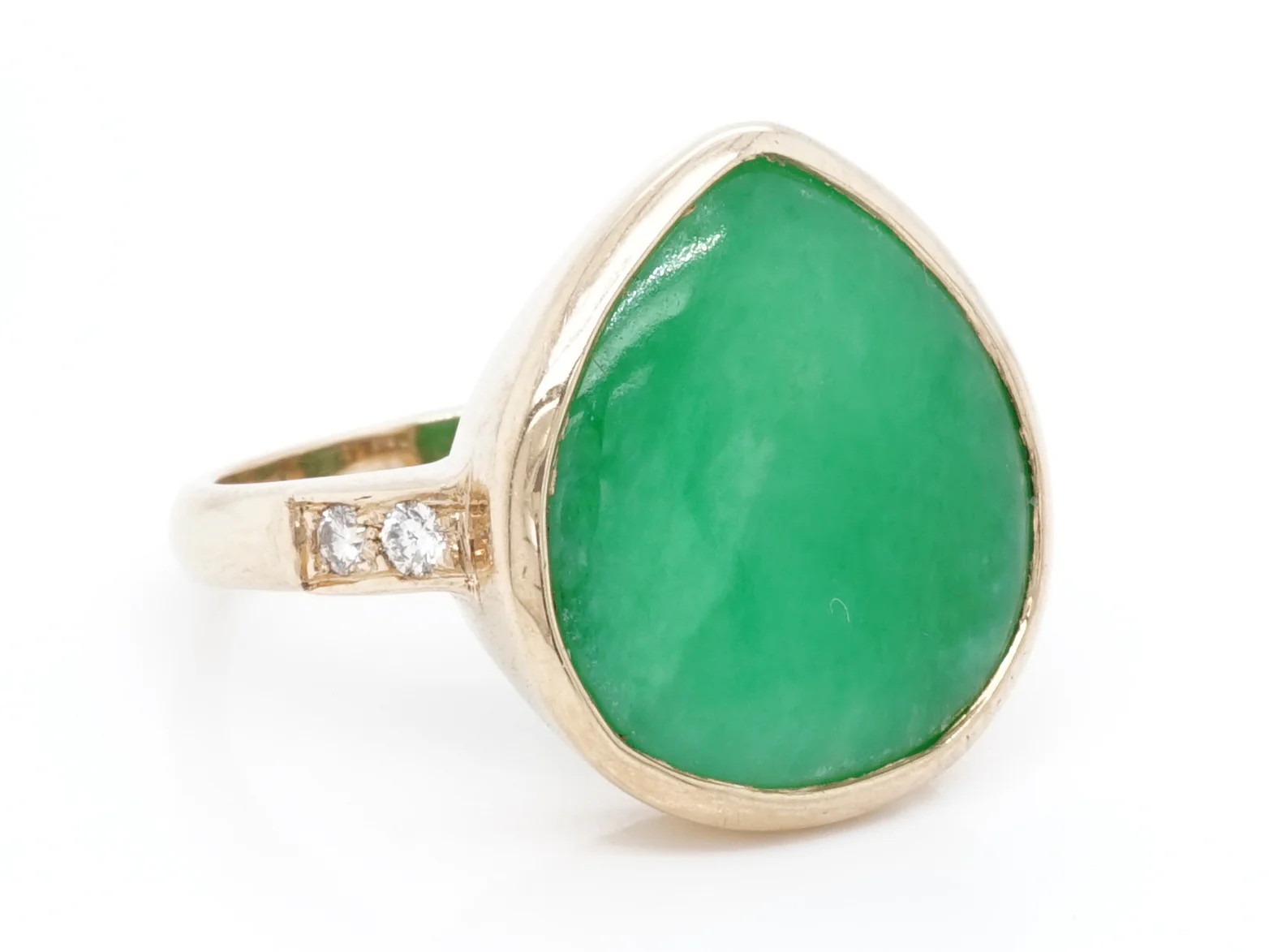 Jade & Diamond Cocktail Ring in 14k Yellow Gold - Image 2