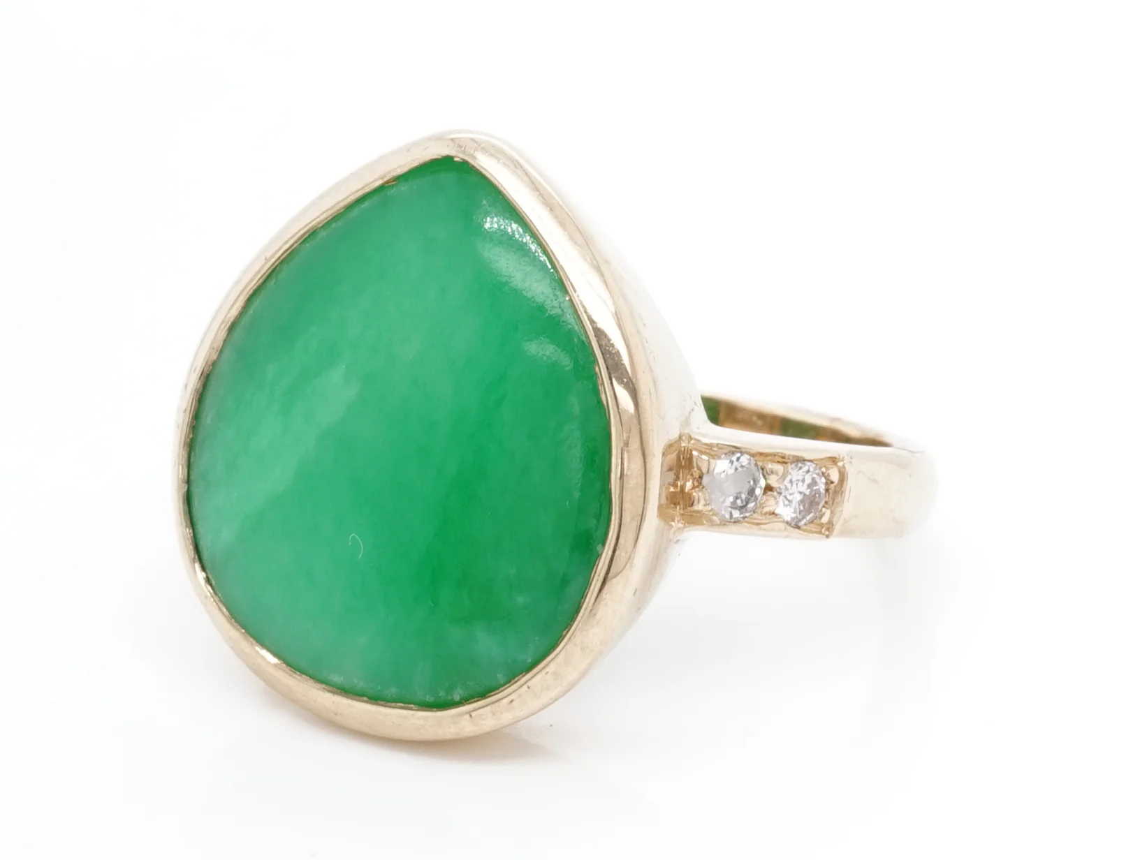 Jade & Diamond Cocktail Ring in 14k Yellow Gold - Image 3