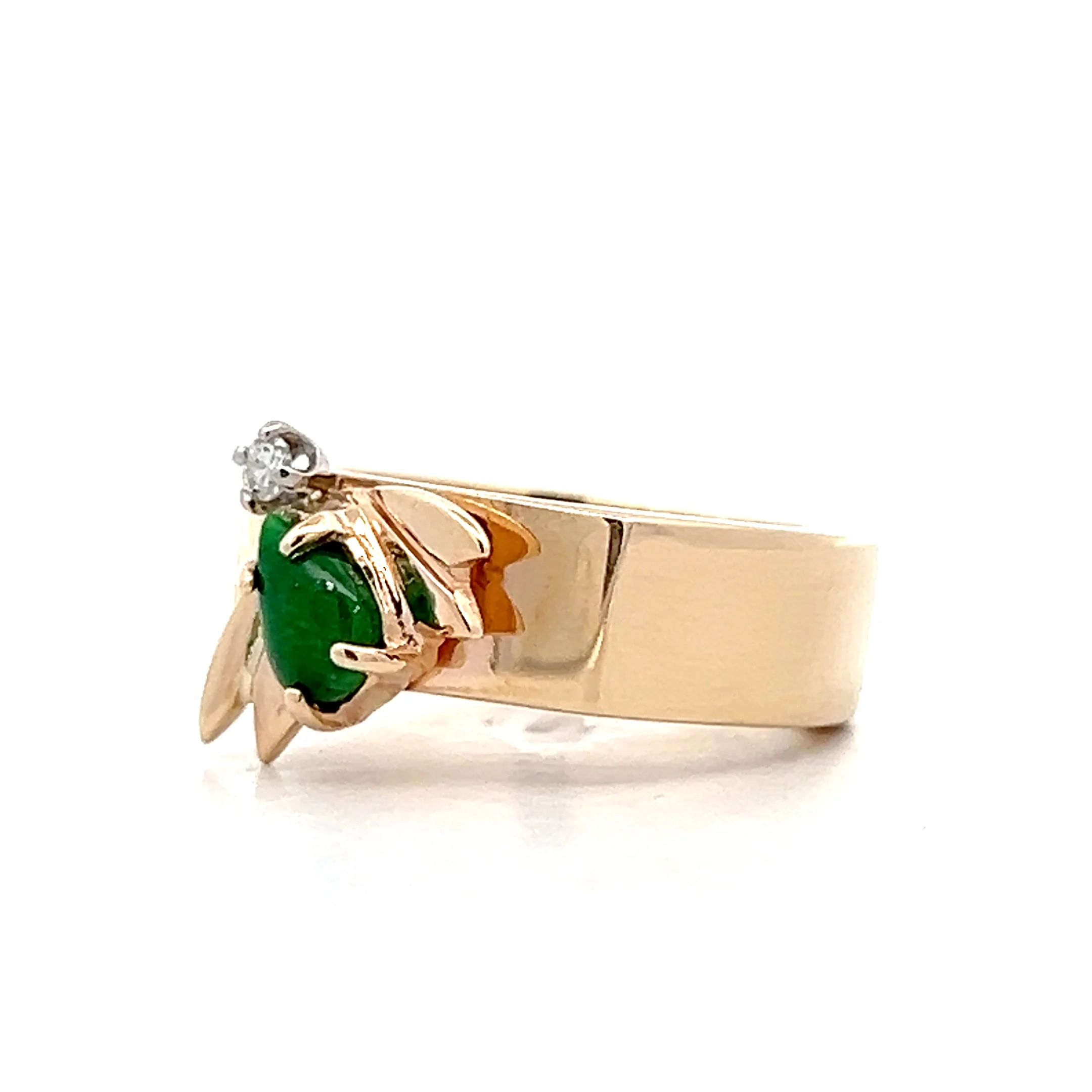 Jadeite & Diamond Bee Cocktail Ring 14k Yellow Gold - Image 2