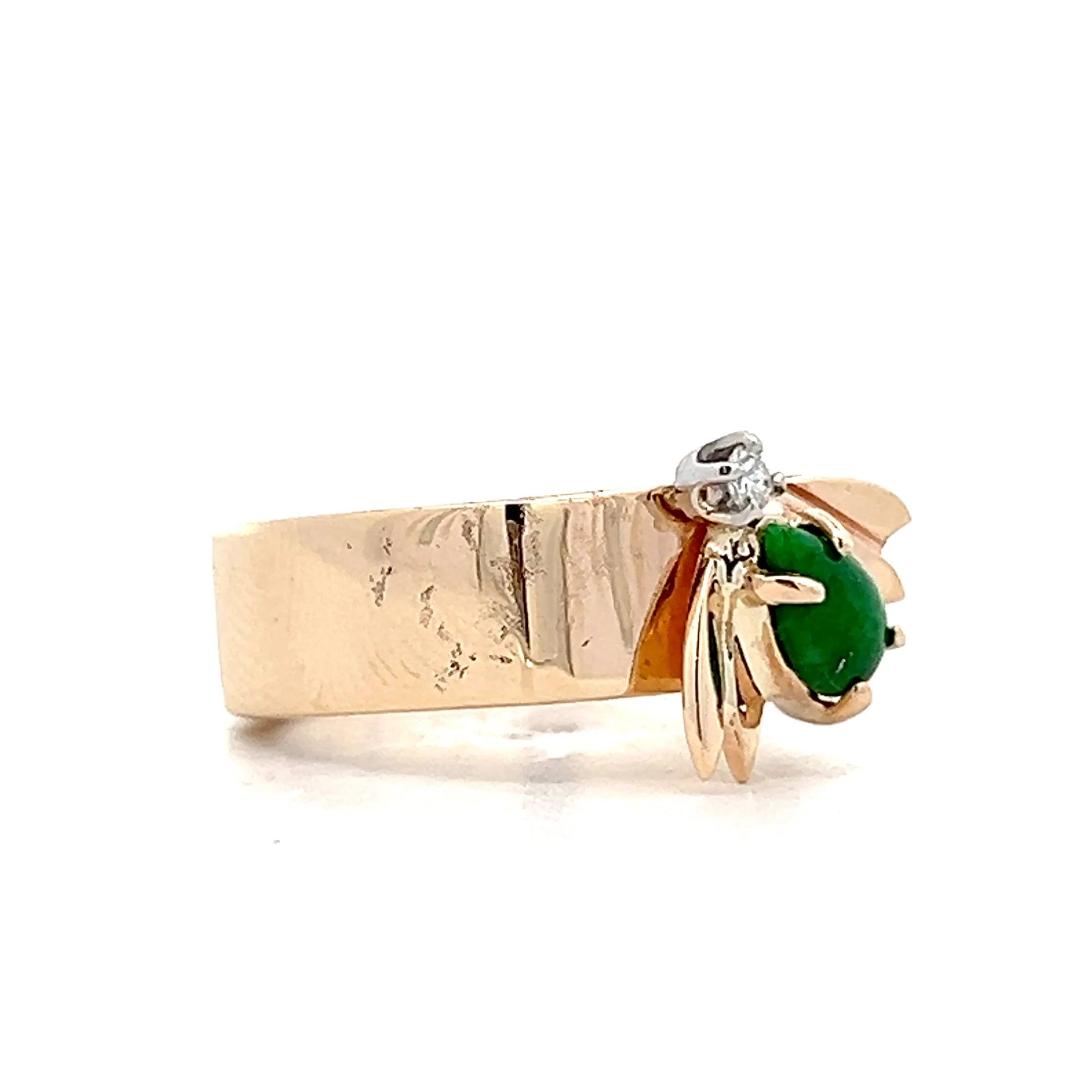 Jadeite & Diamond Bee Cocktail Ring 14k Yellow Gold - Image 3