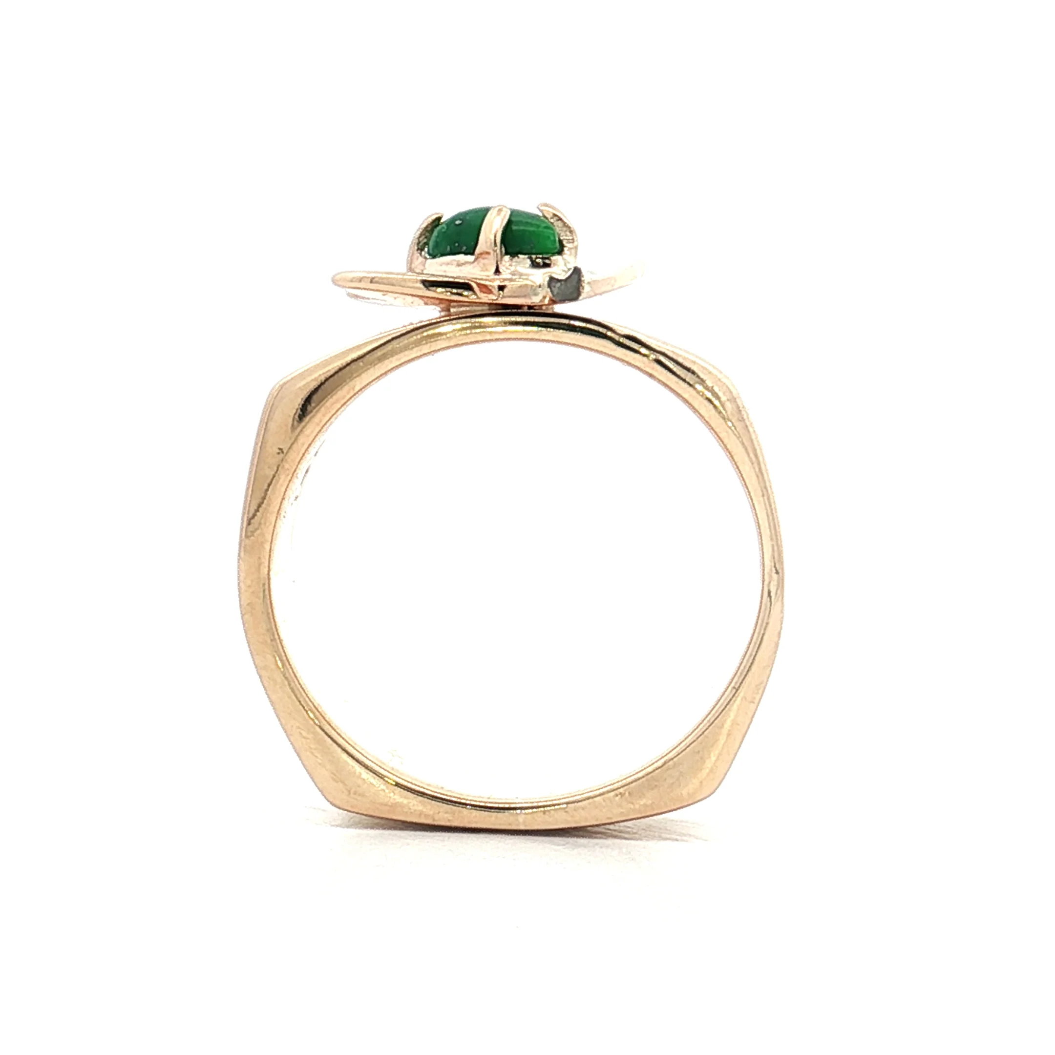 Jadeite & Diamond Bee Cocktail Ring 14k Yellow Gold - Image 4
