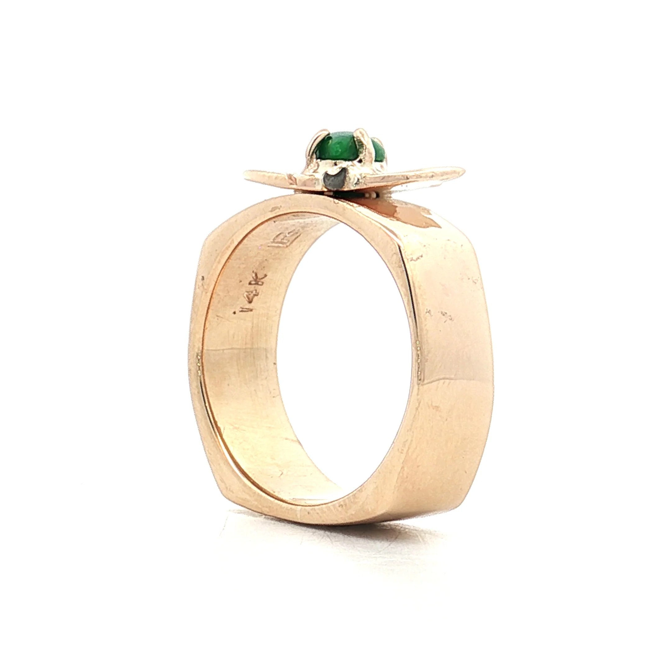 Jadeite & Diamond Bee Cocktail Ring 14k Yellow Gold - Image 5