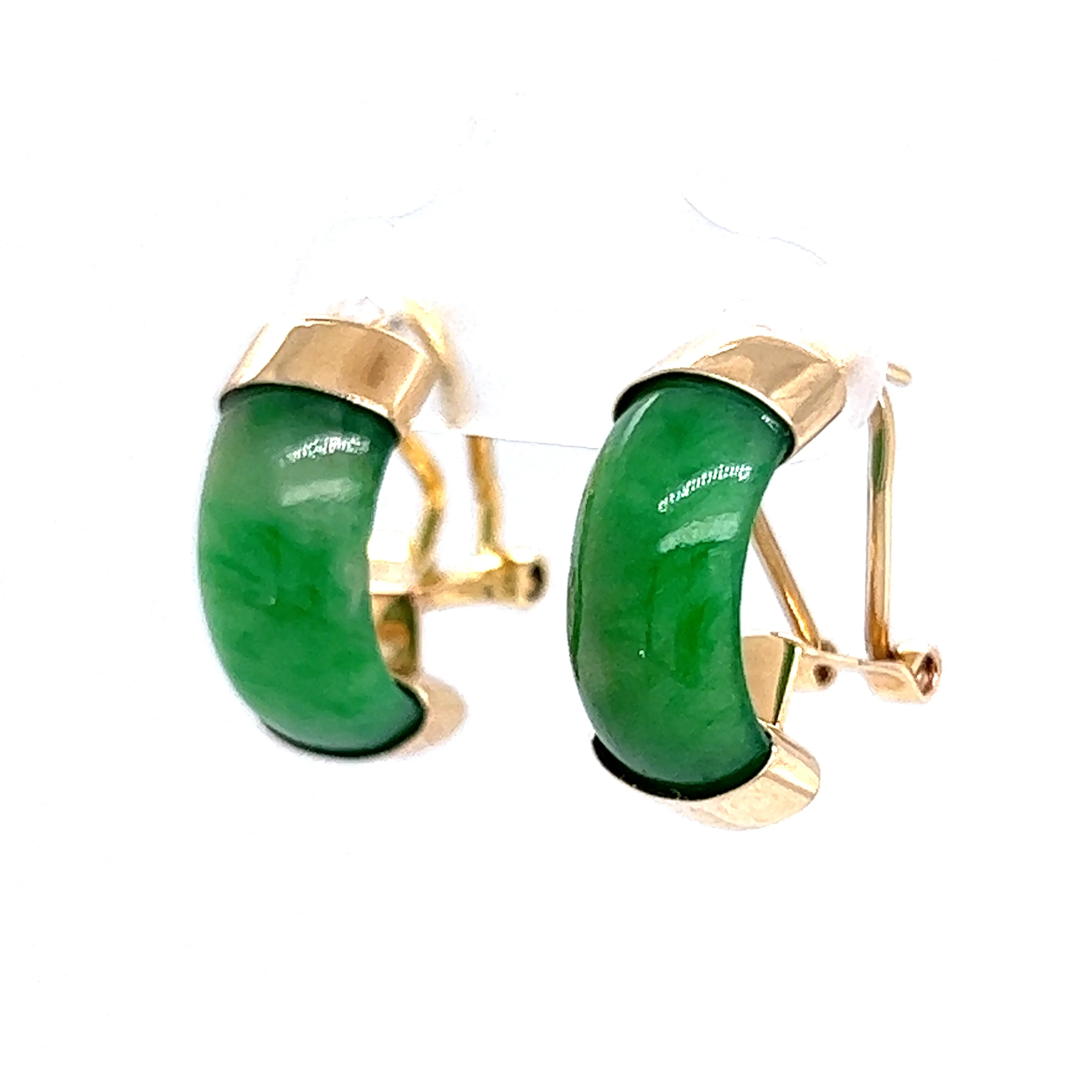 Small Jadeite Hoop Earrings in 18k Yellow Gold - Image 2
