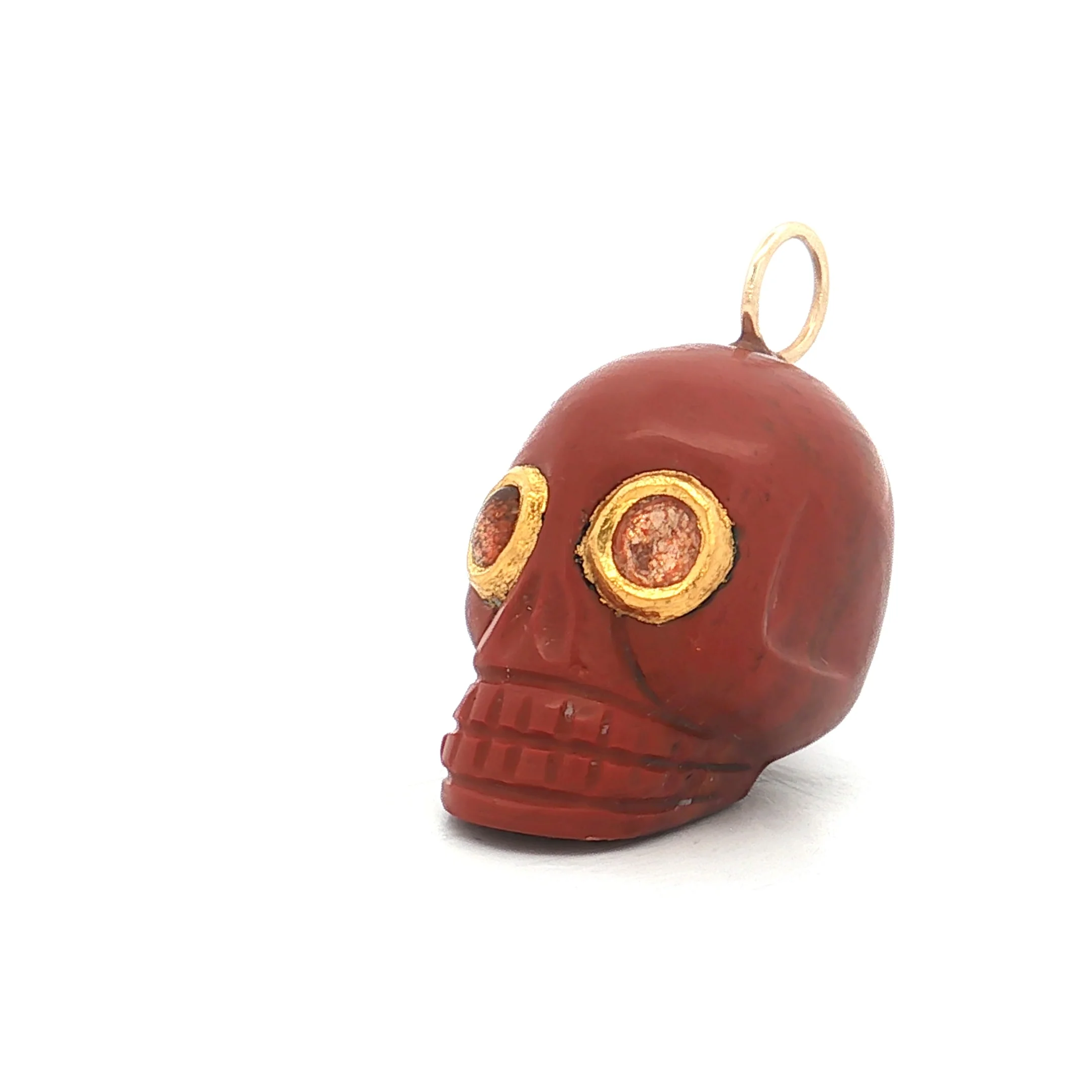 Jasper Skull & Sunstone Charm 18k & 24k Yellow Gold - Image 2