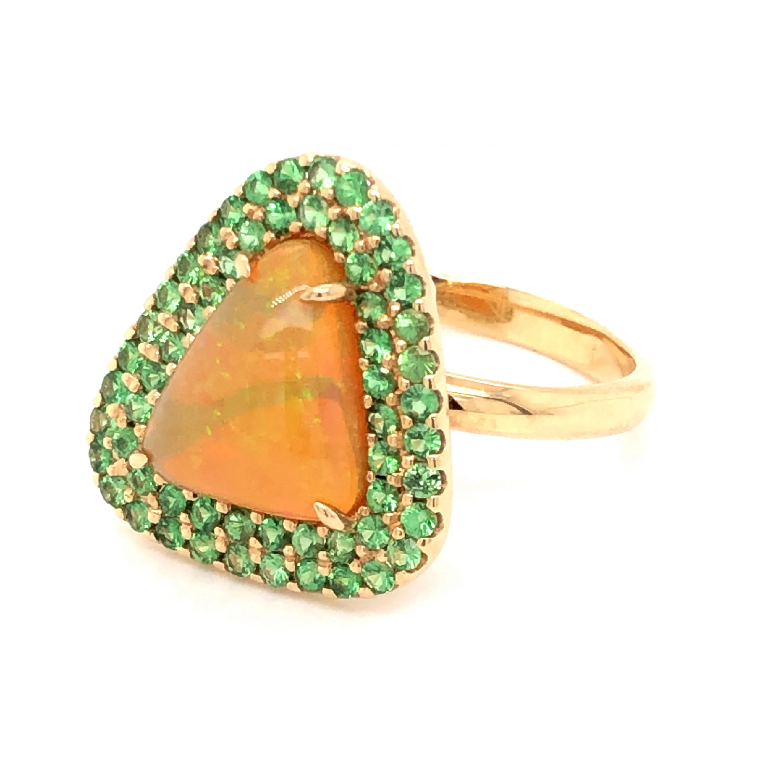 Jelly Opal & Tsavorite Garnet Cocktail Ring in 14k Yellow Gold - Image 2