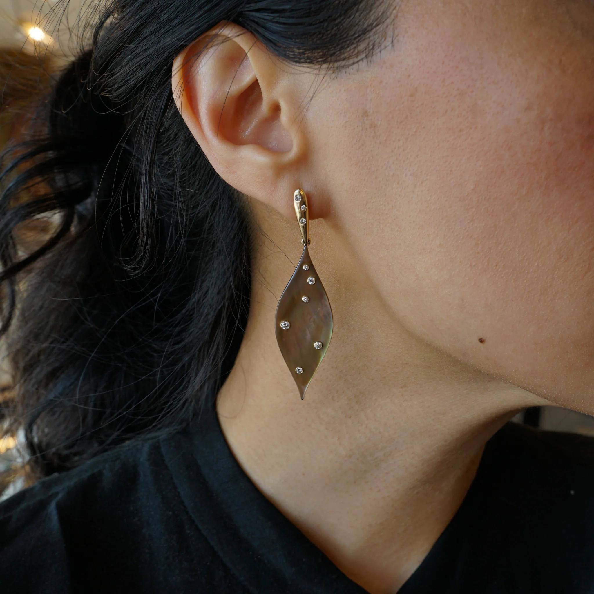 Kabana Diamond Drop Earrings in 14k Yellow Gold - Image 5
