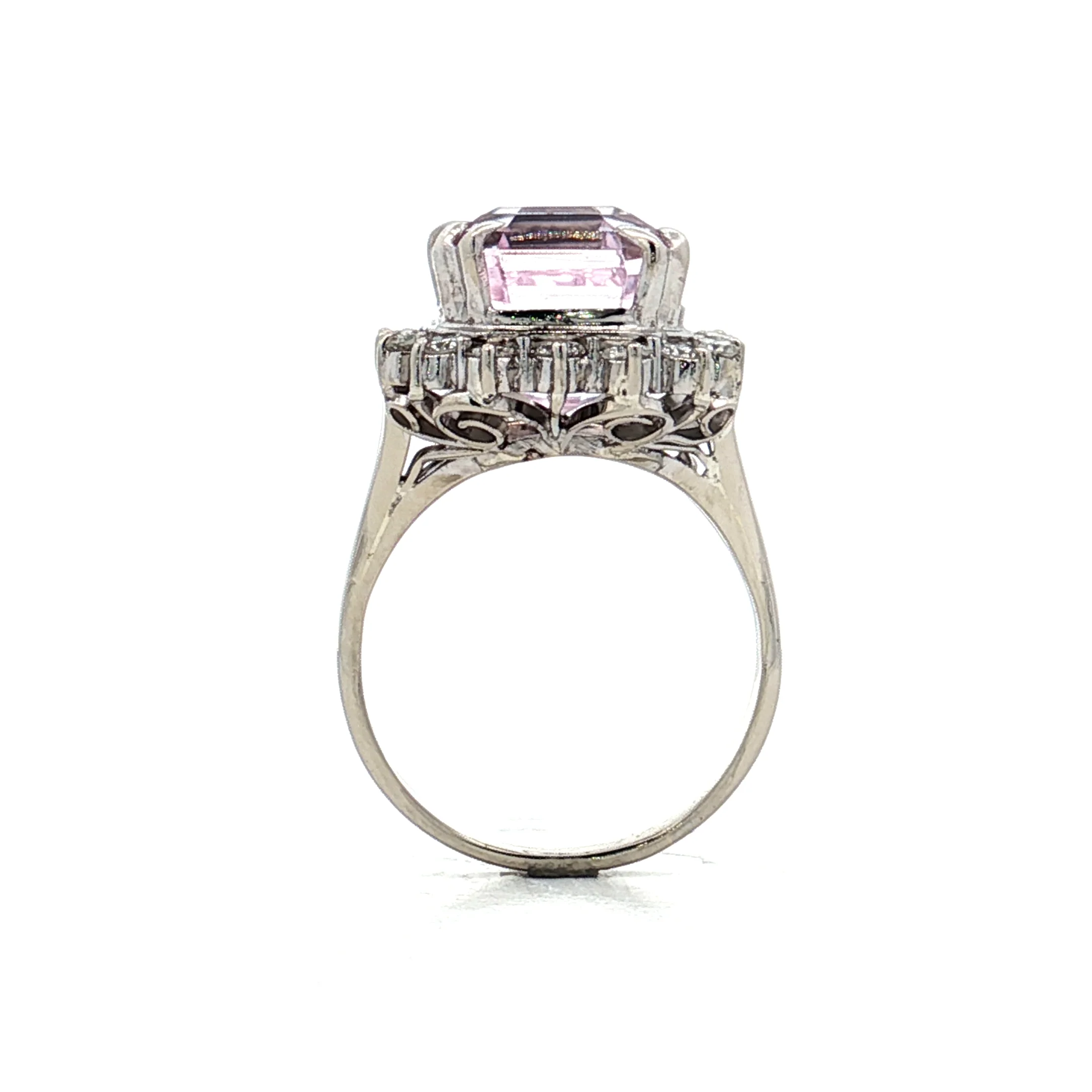 Kunzite & Diamond Cocktail Ring in 14k White Gold - Image 4
