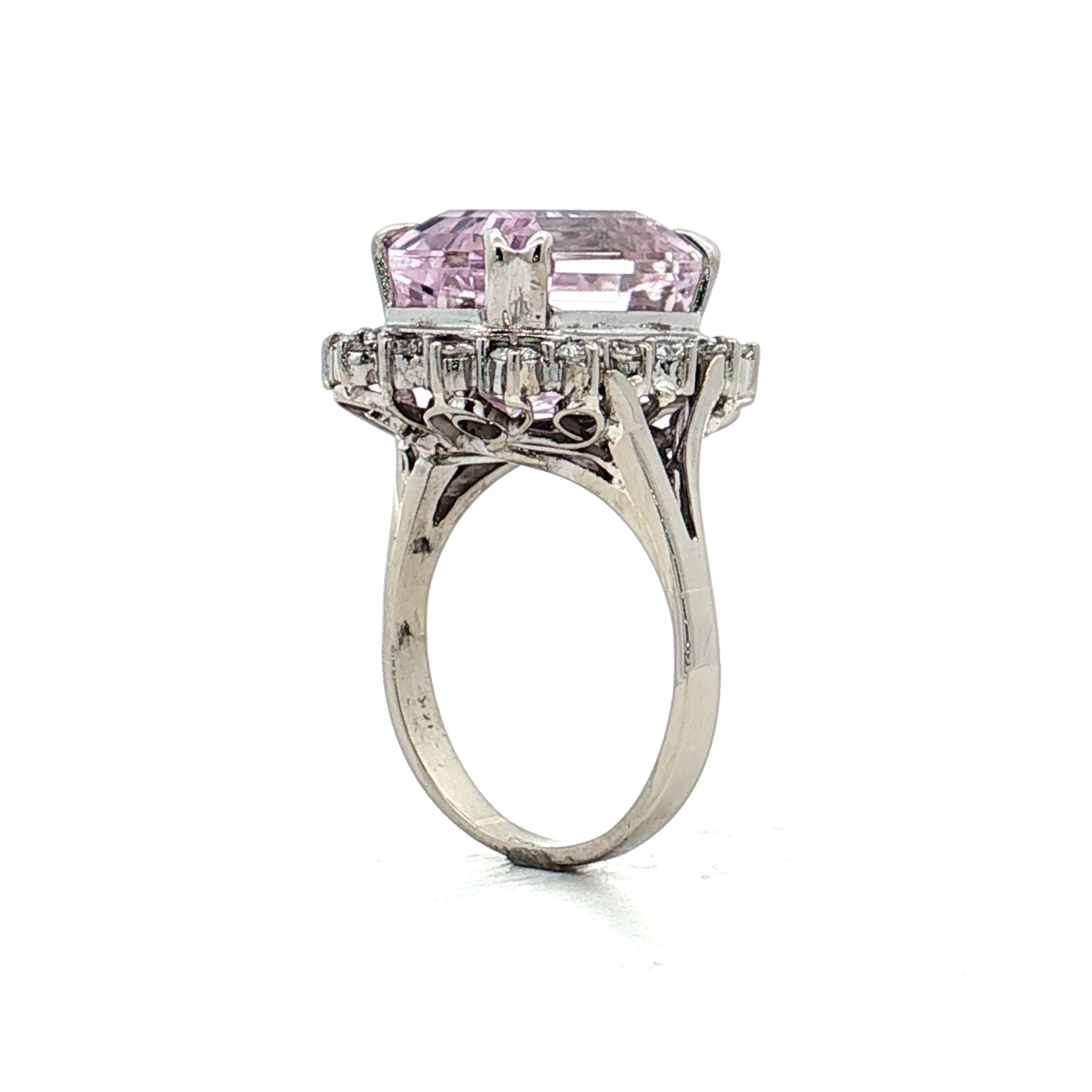Kunzite & Diamond Cocktail Ring in 14k White Gold - Image 5
