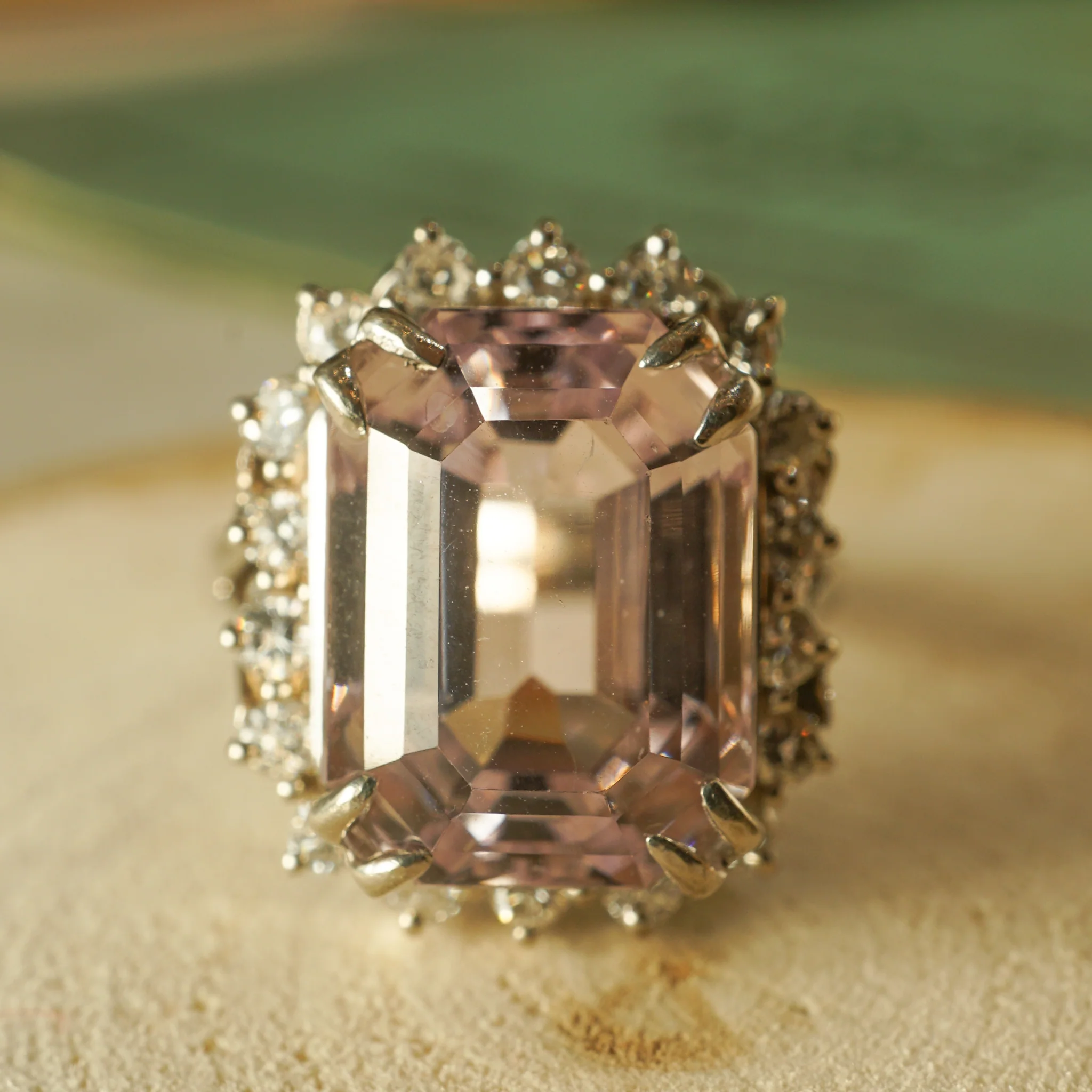 Kunzite & Diamond Cocktail Ring in 14k White Gold - Image 6
