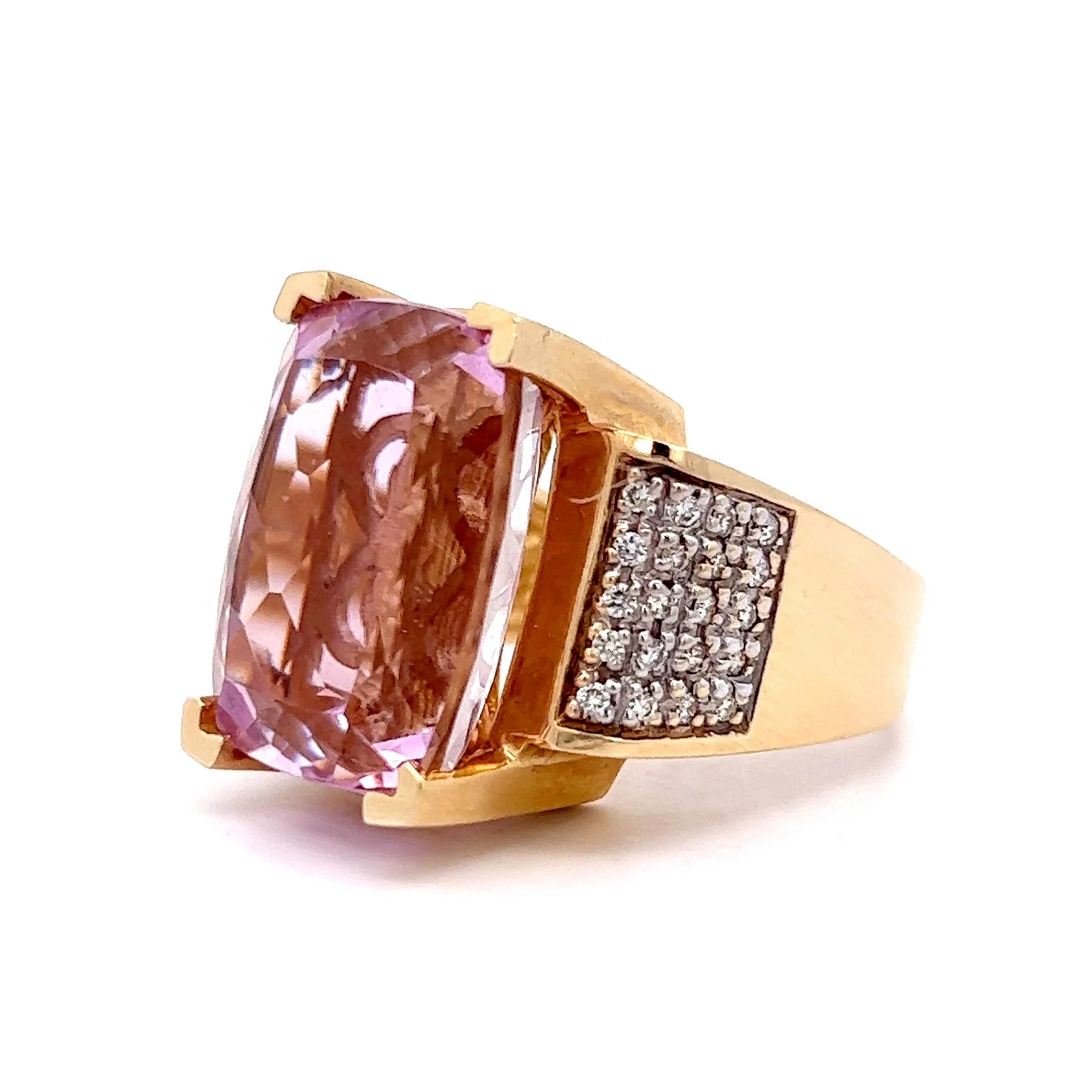 Kunzite & Diamond Cocktail Ring in 14k Yellow Gold - Image 2